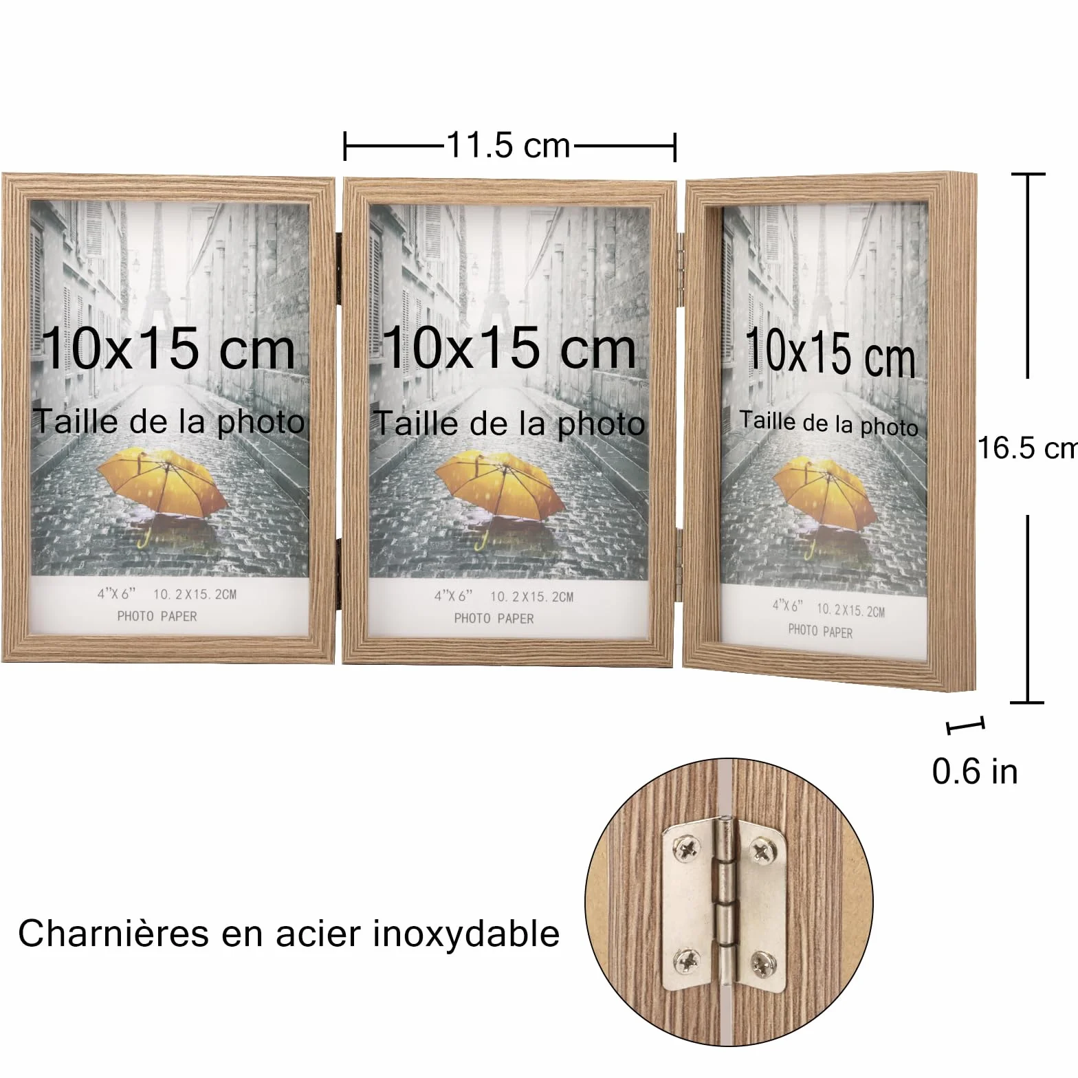 AVEAX Cadre Photo Triple 10x15 cm Vrai Verre Pliable pour Table