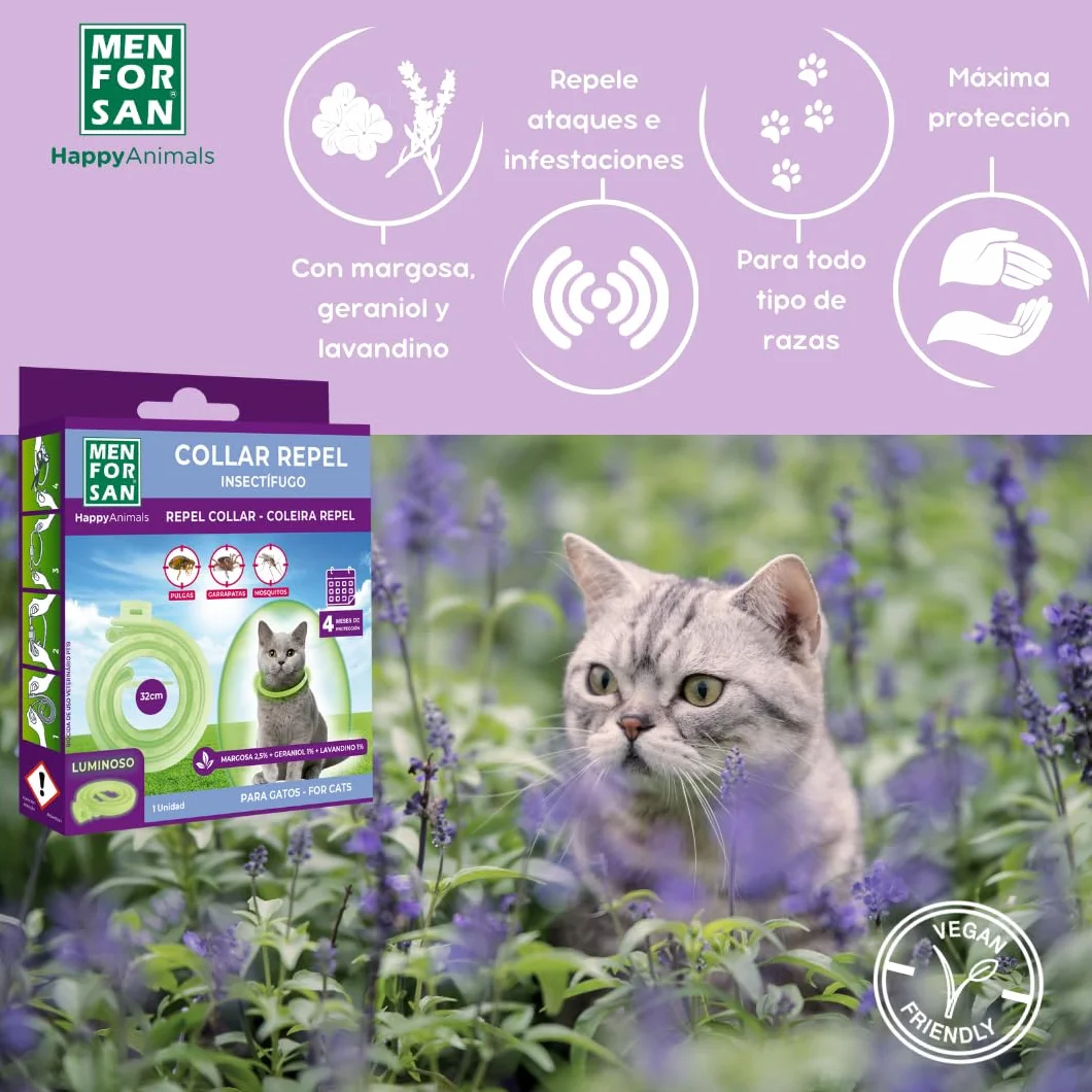 Collier Anti-Insectes Luminescent pour Chats MENFORSAN 30cm Auto-réglable