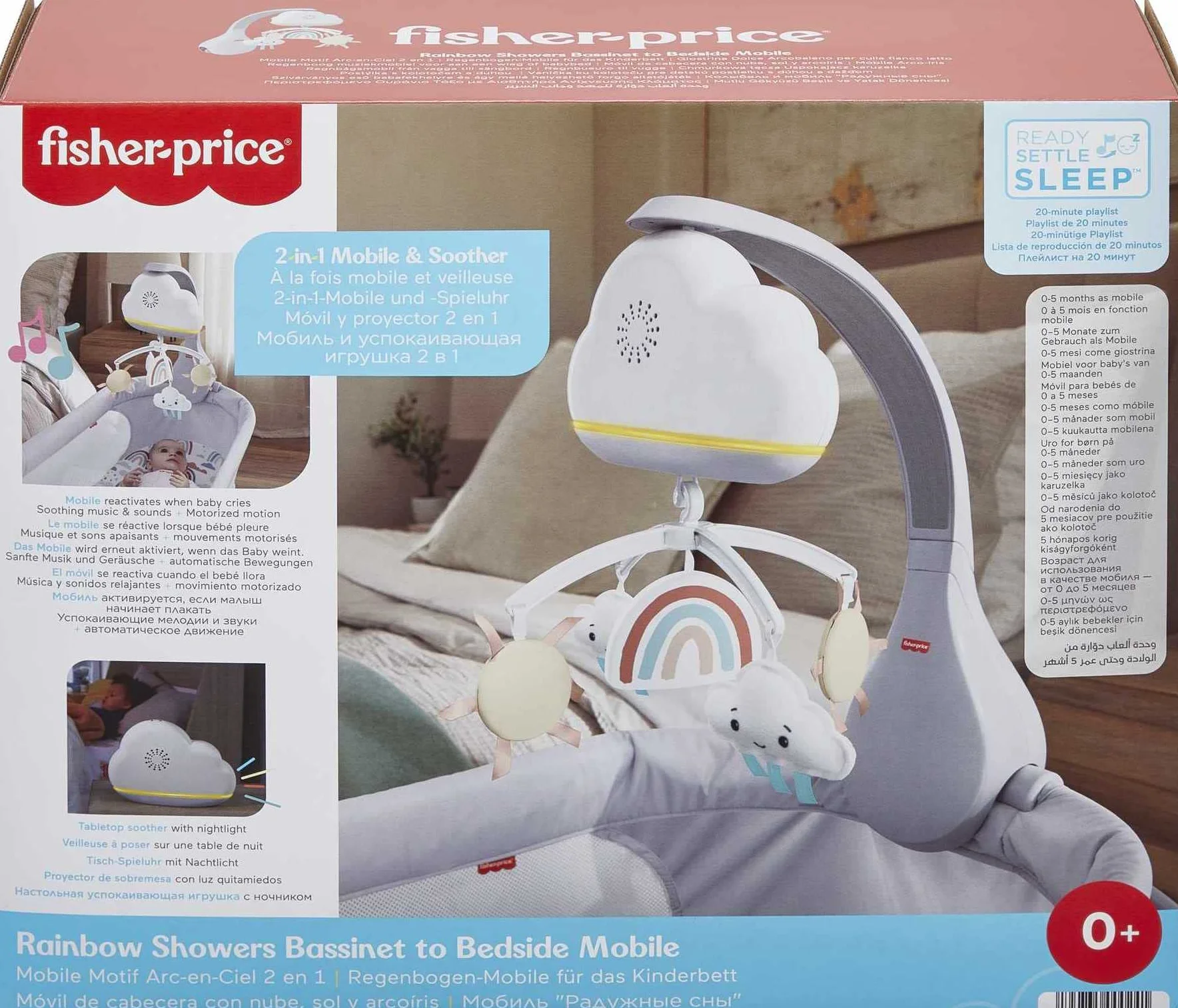 Fisher-Price Mobile Arc-en-Ciel 2 en 1 Veilleuse Musicale avec Mélodies et Sons Apaisants