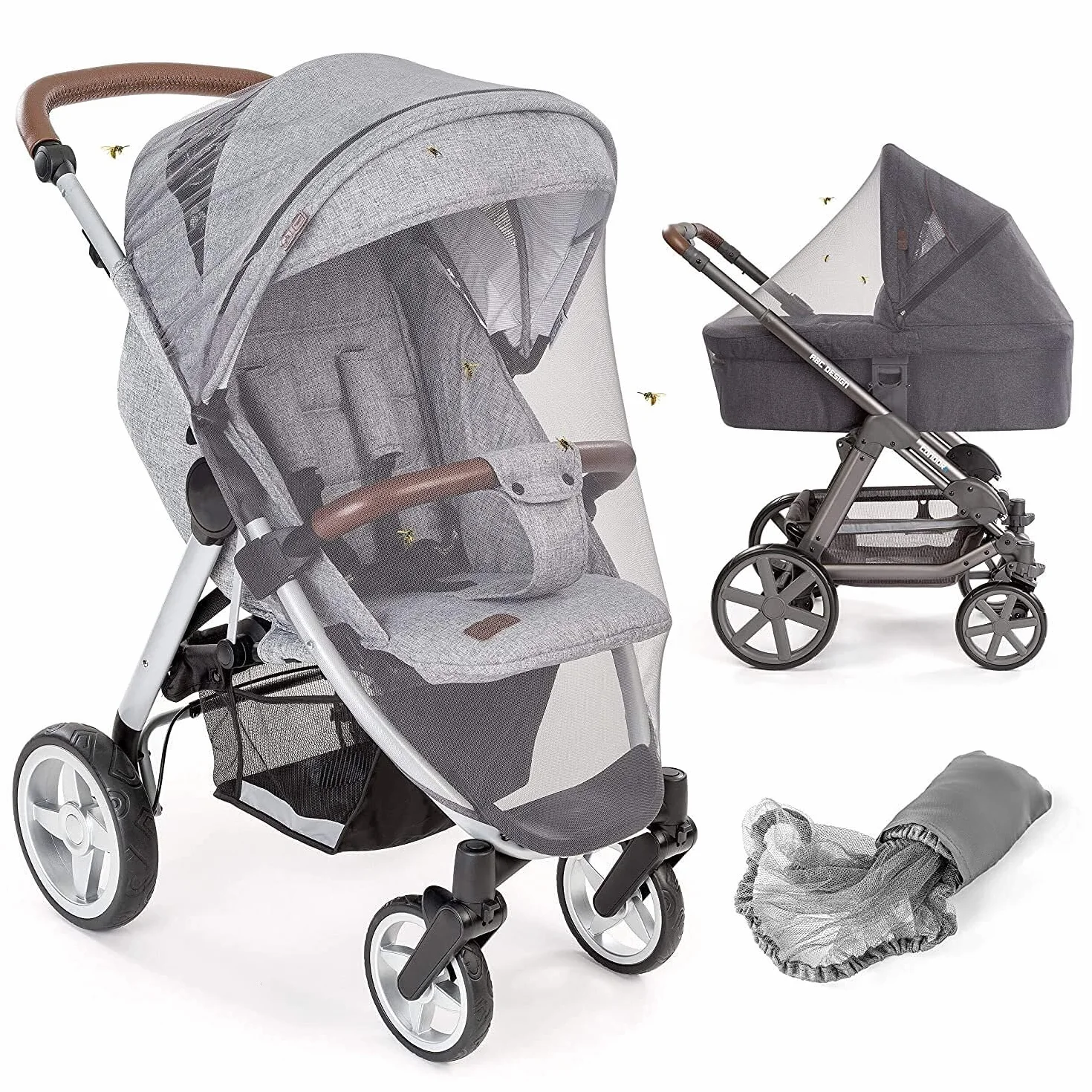 Zamboo Moustiquaire Poussette Universelle Filet Anti Moustique Protection Fine Résistante Lavable Gris
