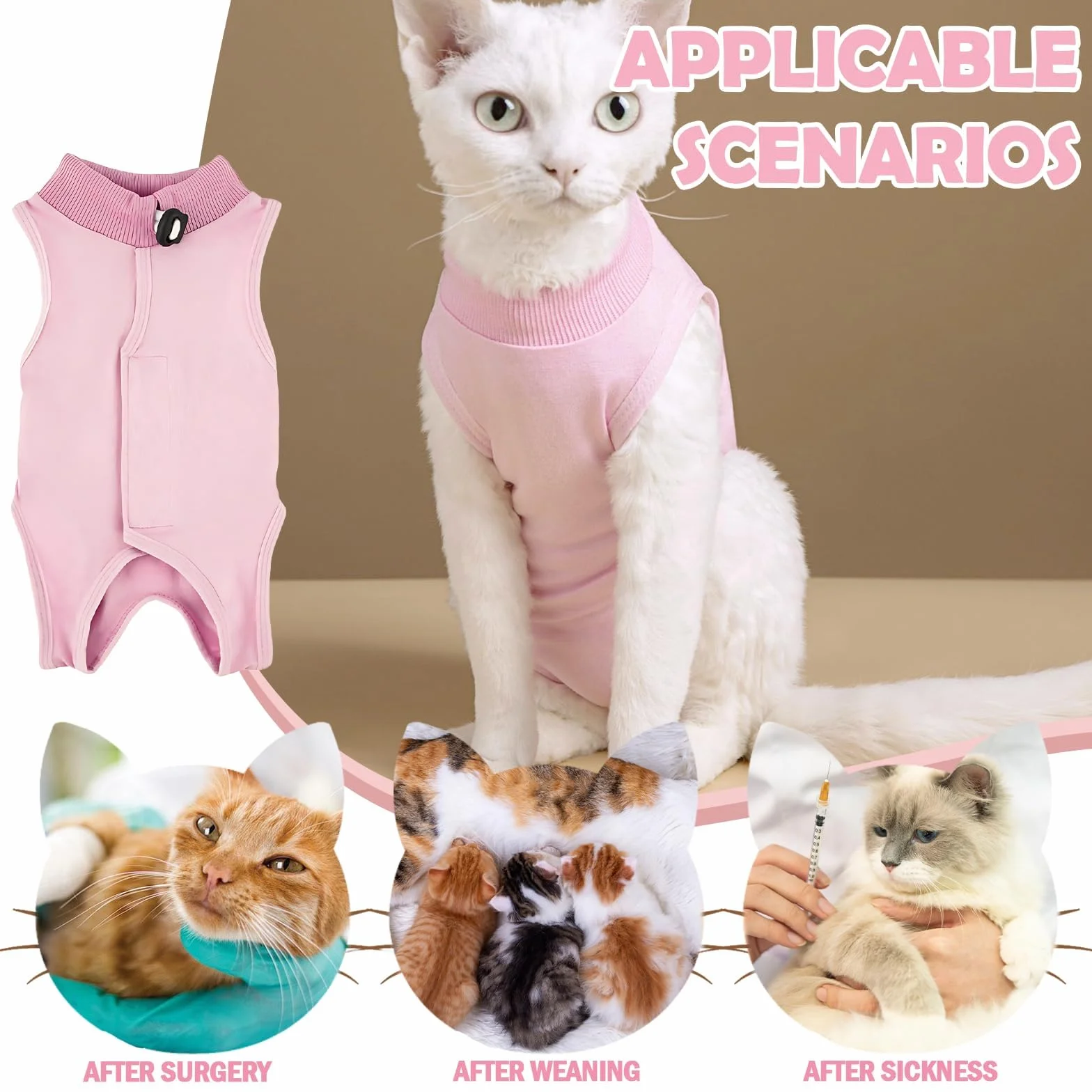 KAIYAYA Gilet de Récupération Chat 2-4kg, Body Post Opératoire Femelle, Restauration Professionnelle pour Abdominaux et Plaies (Rose)
