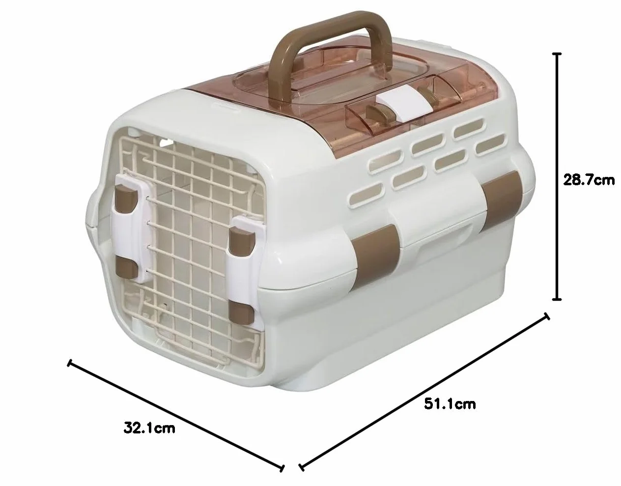 Iris Ohyama Caisse Transport Chat Plastique PP Deux Portes Grille Fermeture Sécurité Lanières 51.1x32.1x28.7 cm PDPC-500 Blanc