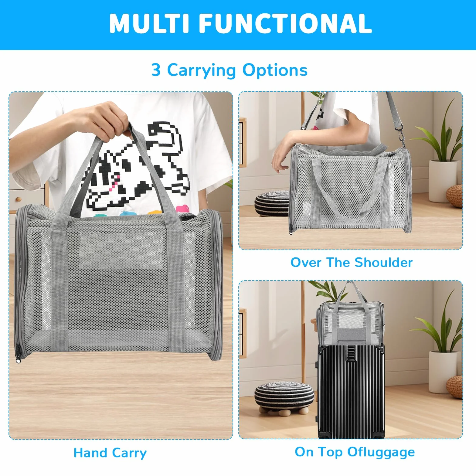 Sac de Transport Chat Chien Respirant Pliable avec Bandoulière Réglable pour Voyage Train Voiture
