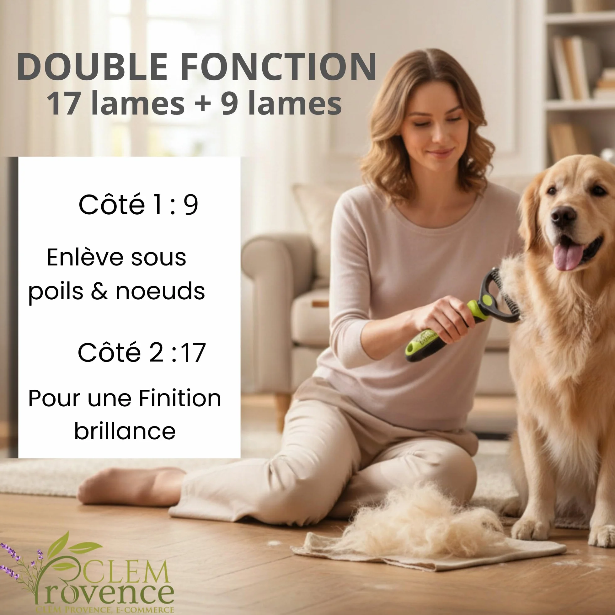 Brosse Démêlante Double Lame pour Chien et Chat Poil Long - Professionnelle pour Enlever Sous Poils et Nœuds