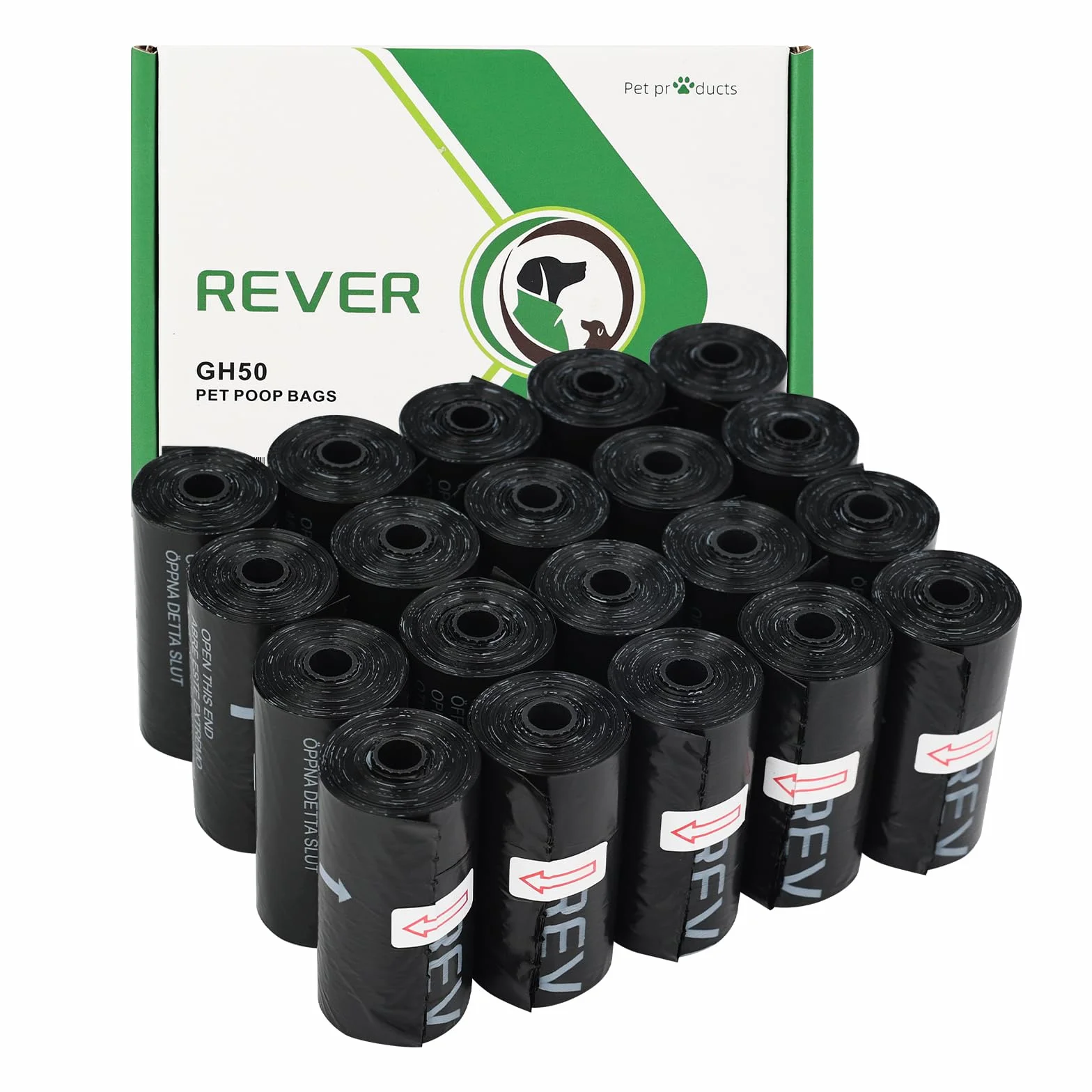 REVER GH50 Sac a Crottes Chien Extra Épais 33x23cm 300 Pièces 20 Rouleaux Noir