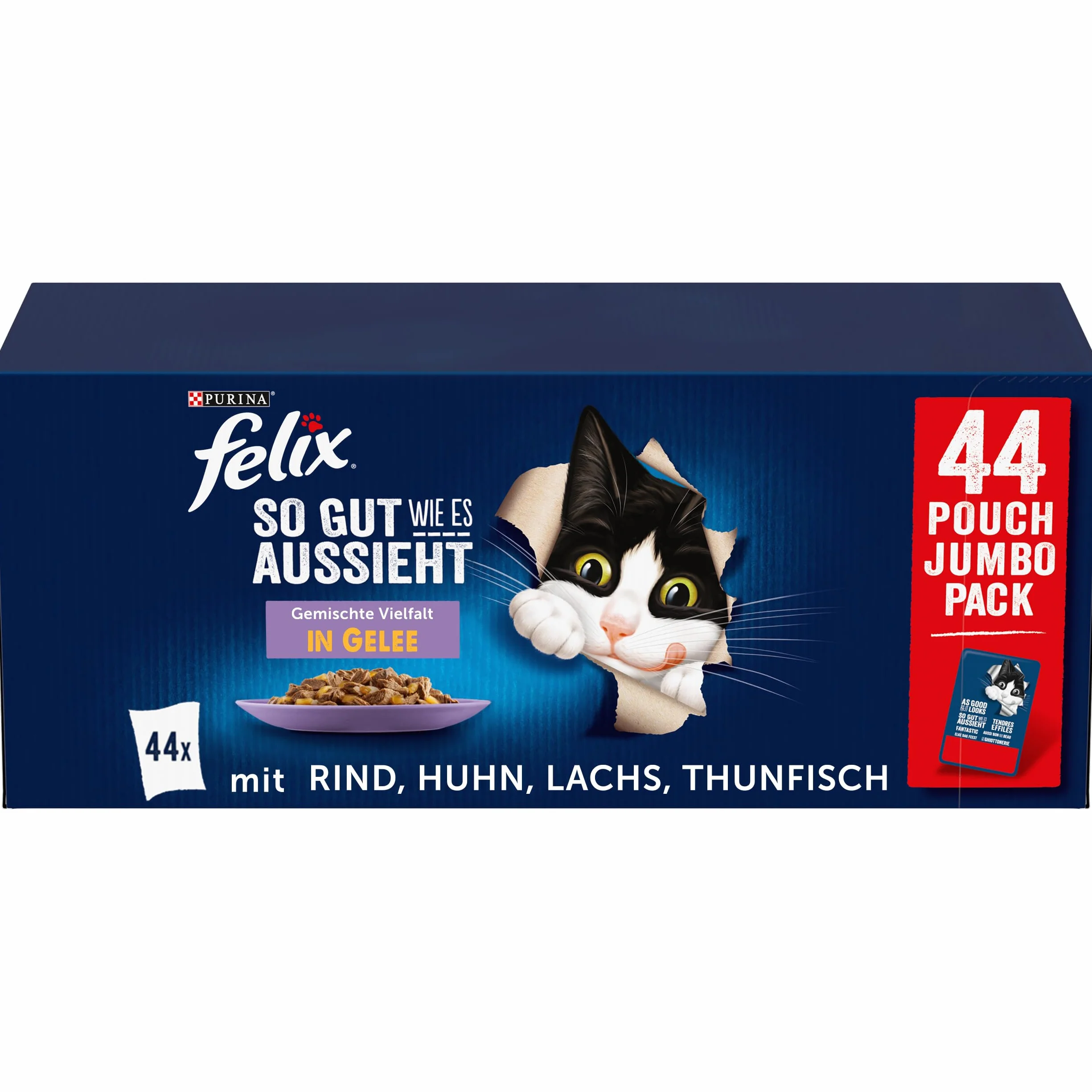 Felix Aussi Bon qu'il en a l'air Nourriture Humide pour Chat Variété mélangée en gelée 44 x 85 g
