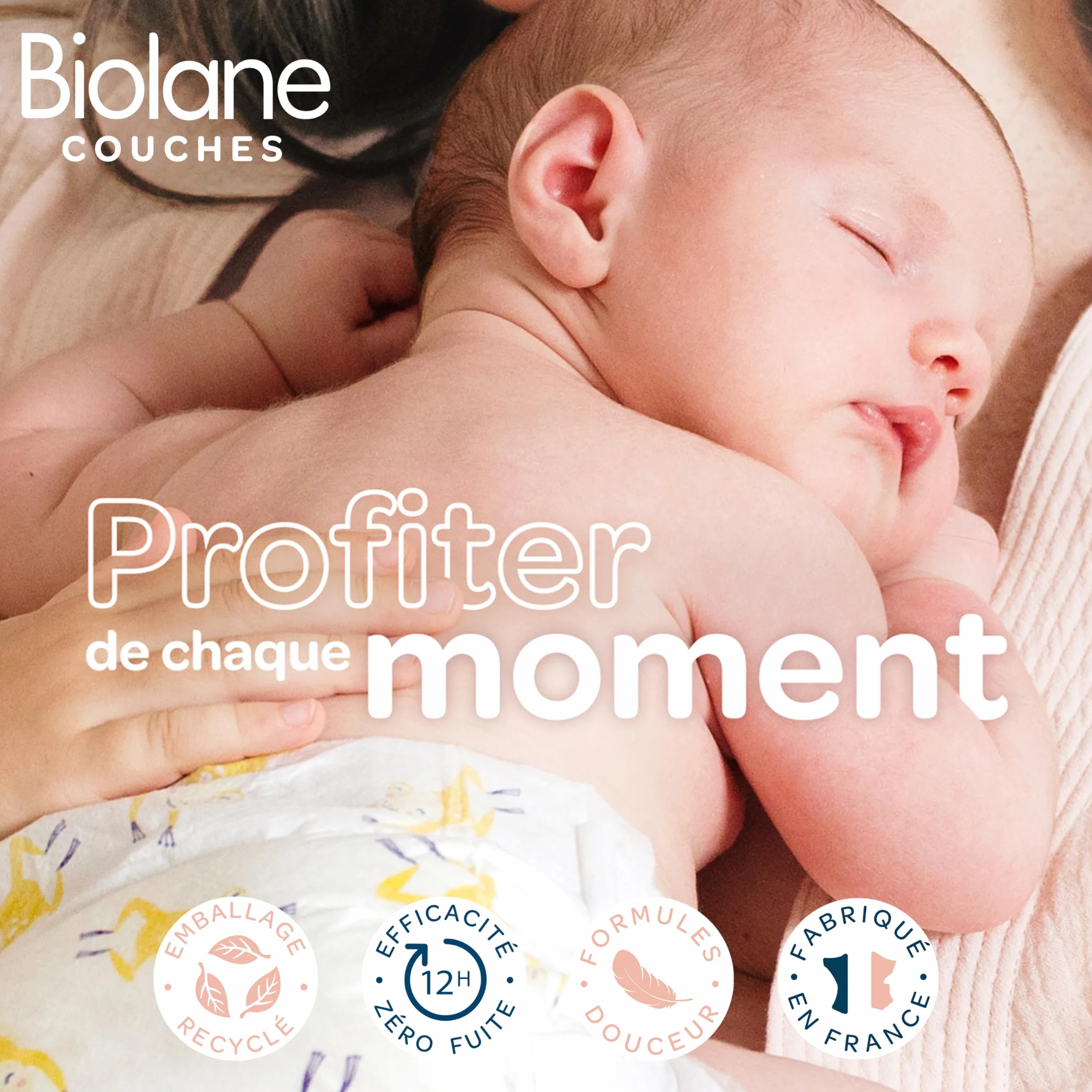 BIOLANE Couches Bébé Taille 4 (7-18 kg) Peaux Sensibles Ultra-Absorbant Pack 144 Couches Fabriqué en France