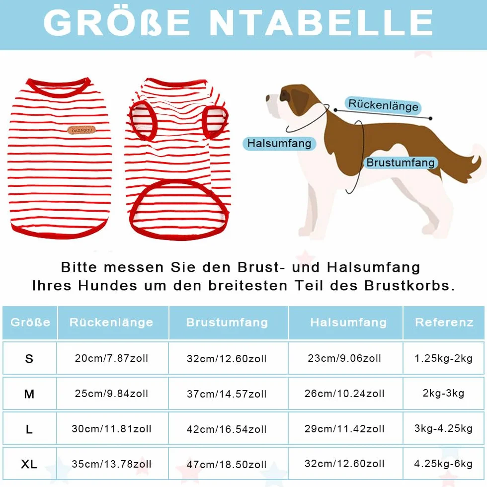 Voarge T-Shirt à Rayures pour Chien en Coton Doux Débardeur pour Animal Domestique Bleu M