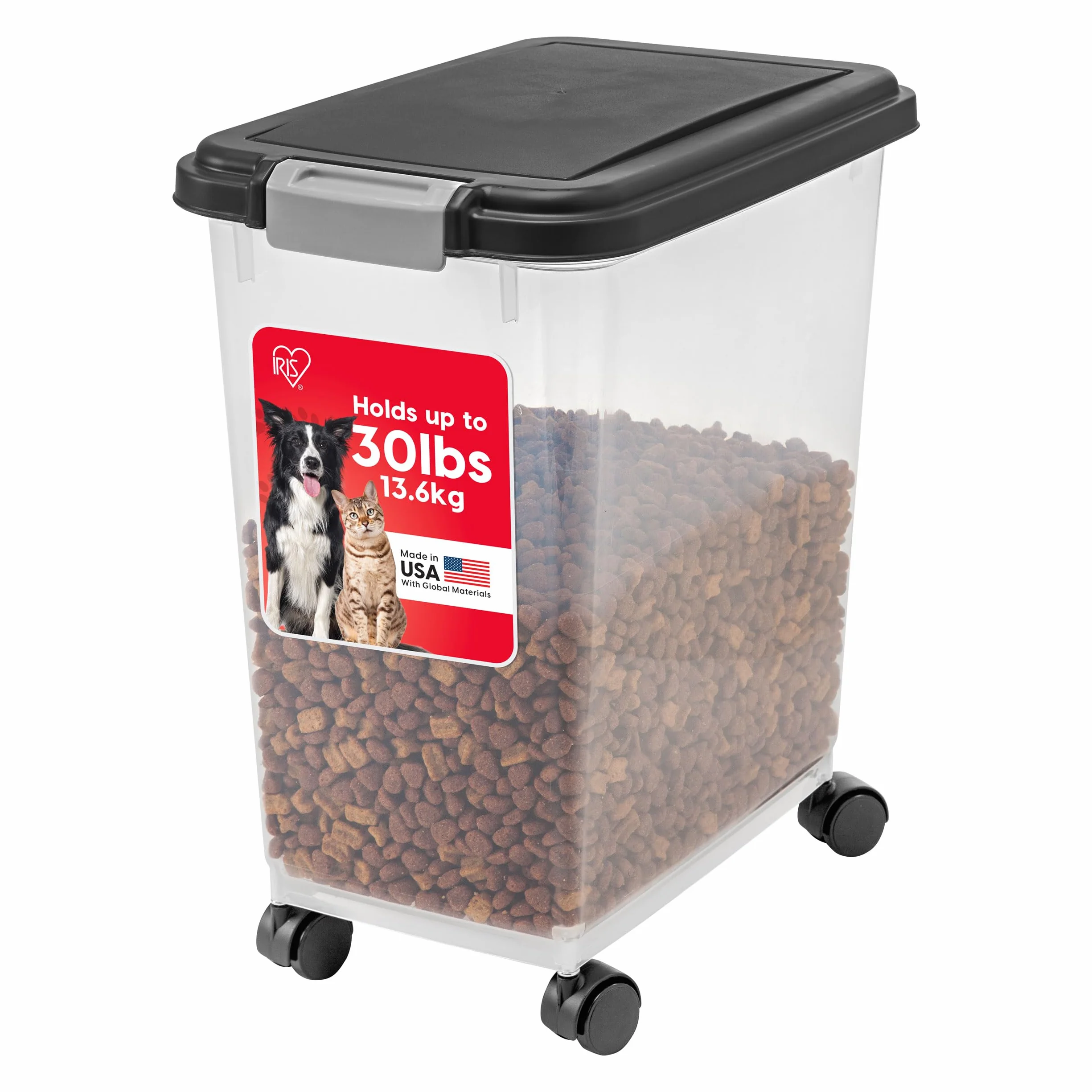 Iris Ohyama Boite Croquettes Chat Hermetique 30L 10kg Noir Plastique sans BPA