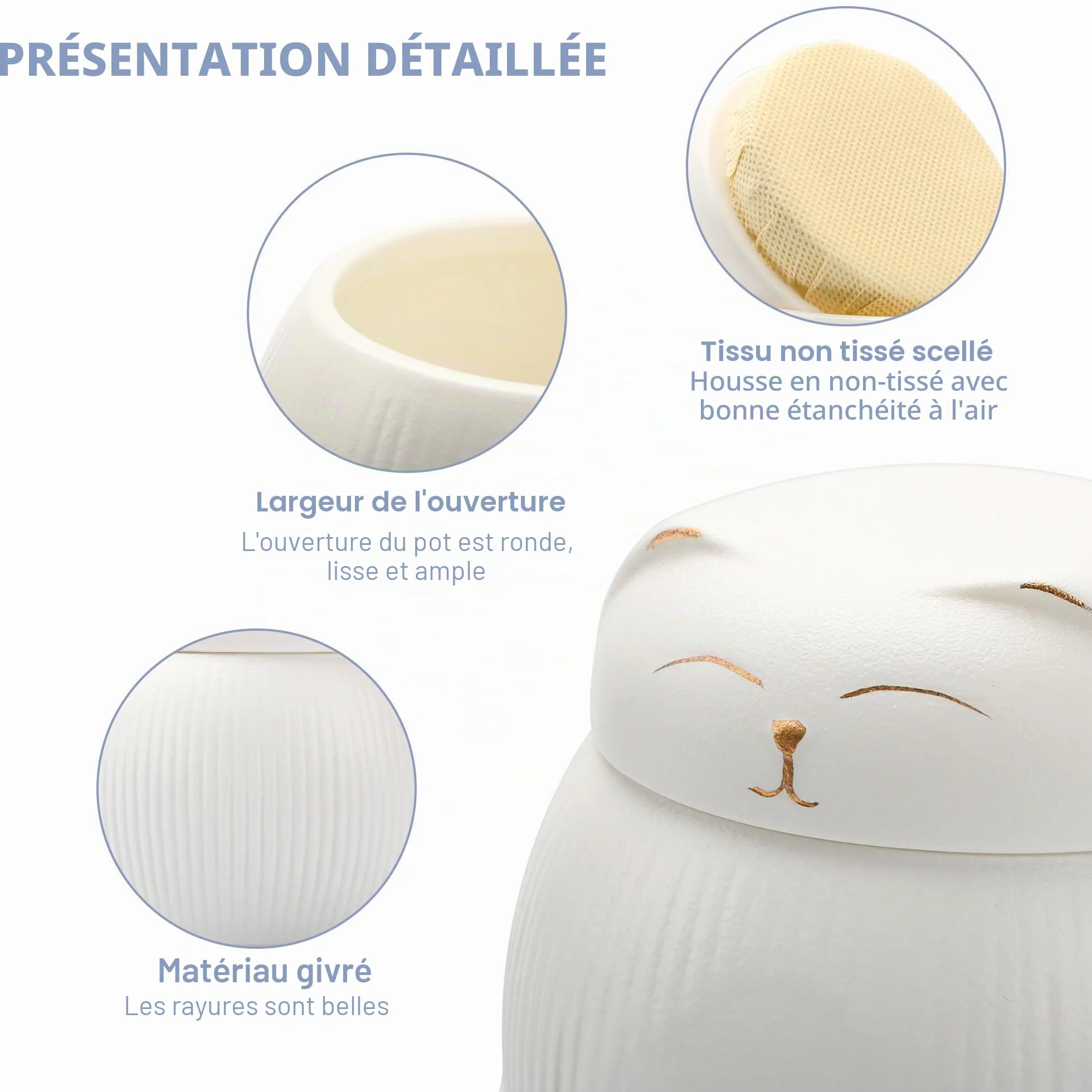 Urne en céramique pour chat, Urne pour animaux, Boîte commémorative, Urne pour cendres blanc (4 kg)