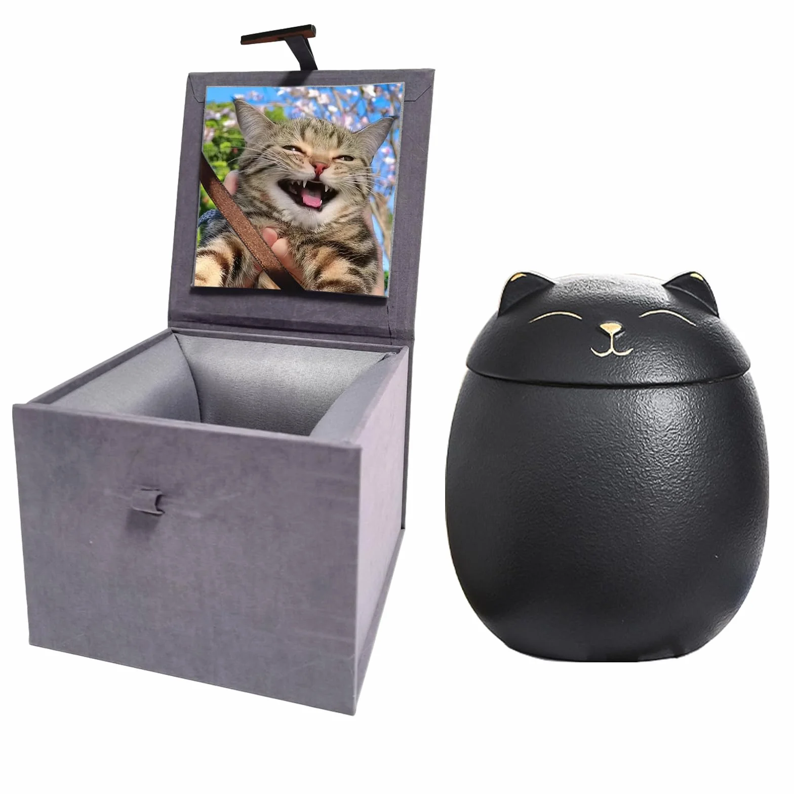 Urne funéraire pour cendres de chat en céramique mate noire taille L – Cadeau souvenir fait main