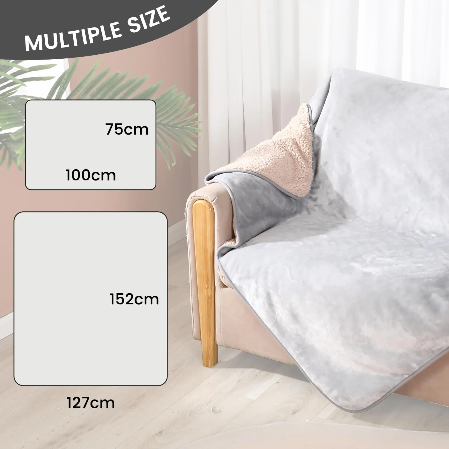 PETTOM Couverture Imperméable Chien 127x152 cm, Plaid Anti Pipi en Sherpa et Flanelle, Protège Canapé pour Chiens Chats, Lavable Gris Clair Ivoire
