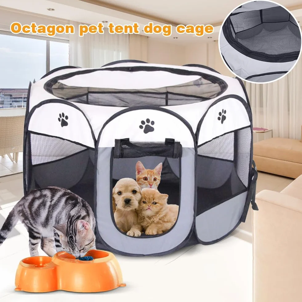 Parc Pliable pour Animaux de Compagnie 74x74x43cm Enclos Portable pour Chats Chiens Lapins Petits Animaux Gris