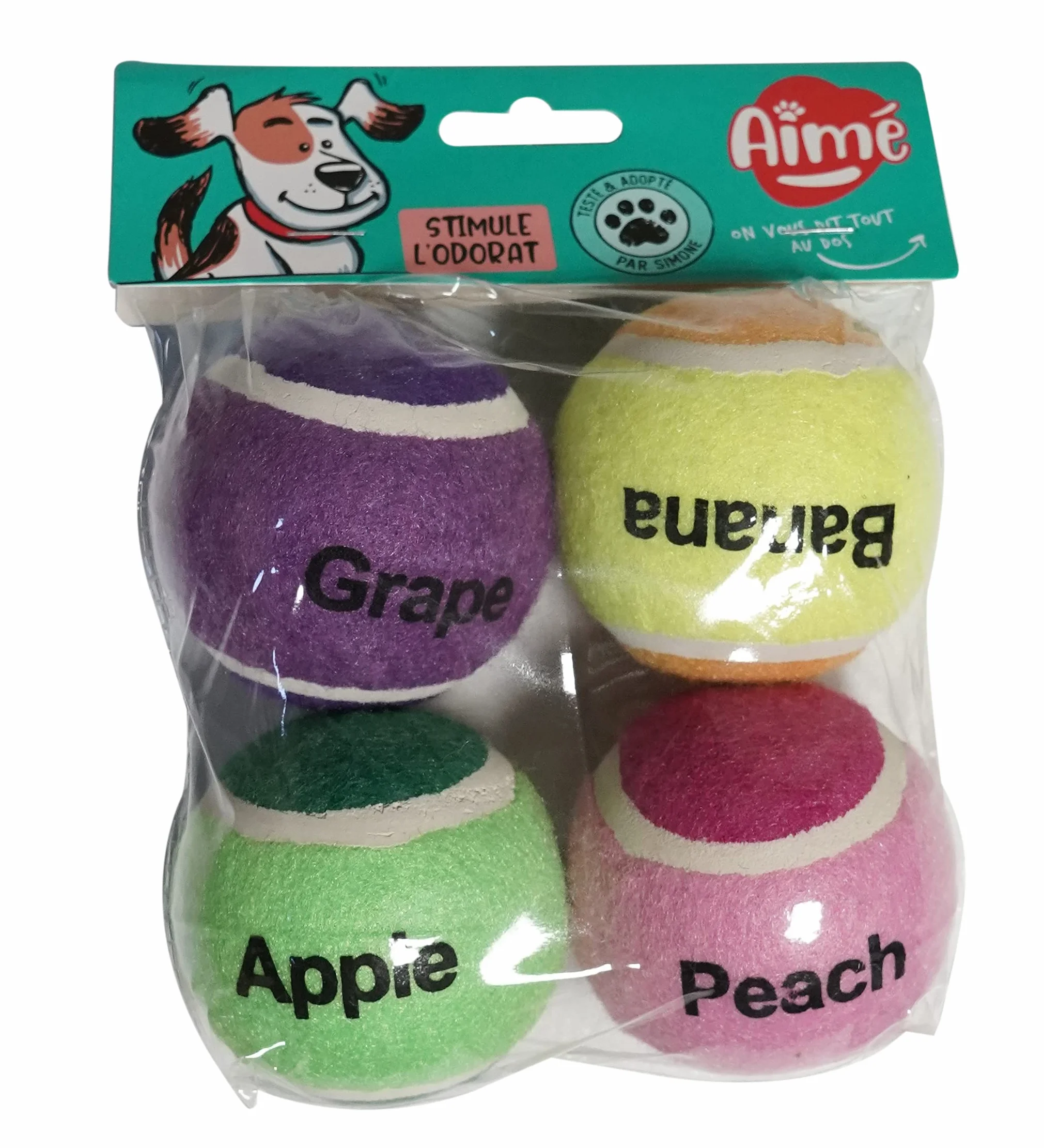 Aimé Balle de Tennis Parfum Fruité pour Chien 4 x 6 cm Stimule l'Odorat