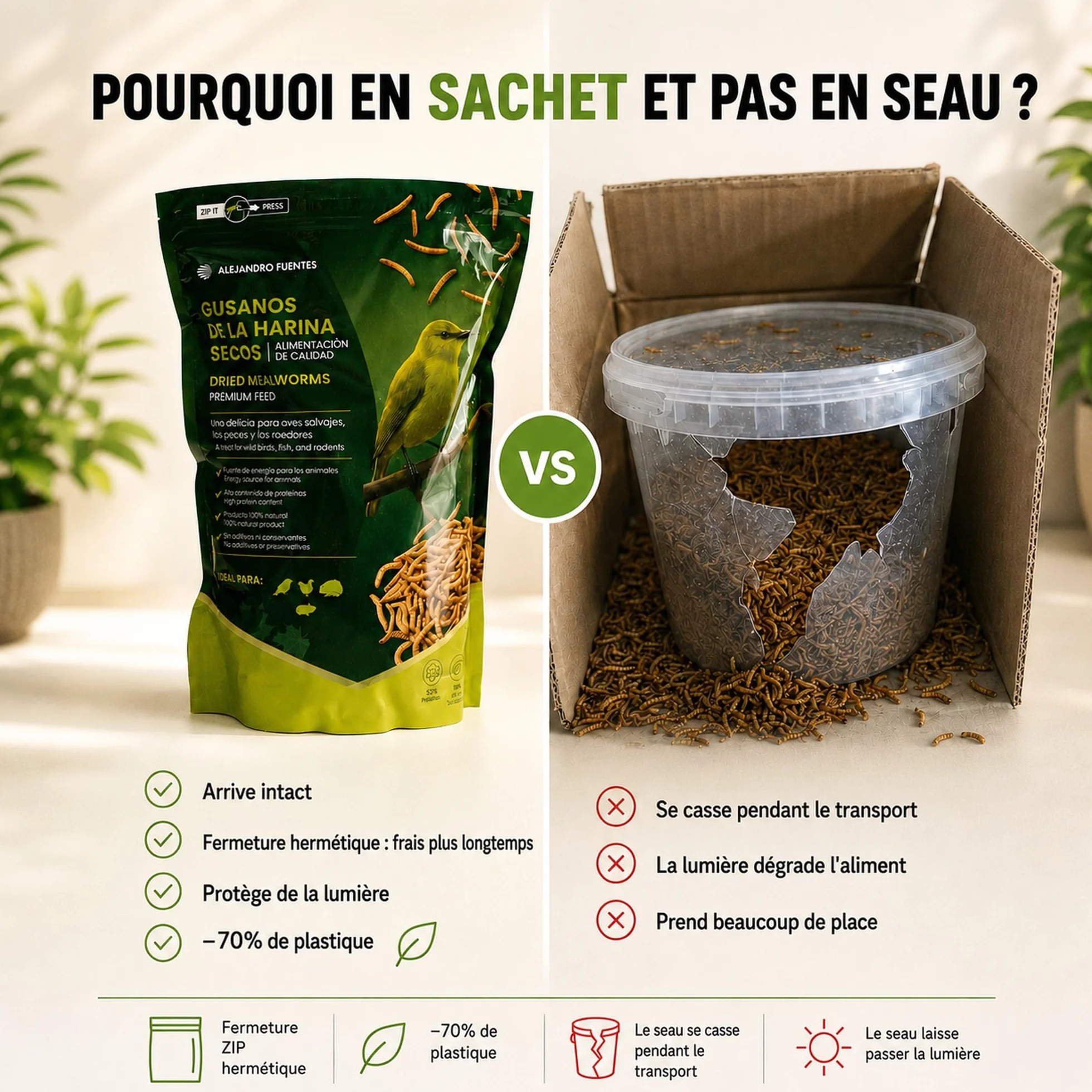 AF® vers de Farine Séchés Premium 5L 52% Protéines Snack Naturel pour Hérisson Reptiles Rongeurs
