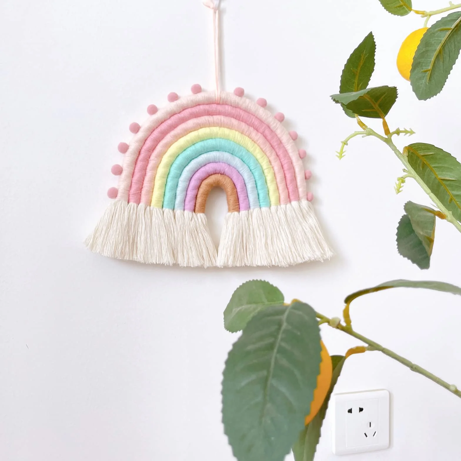 Suspension murale en macramé arc-en-ciel - Corde de coton tissée - Décoration murale pour chambre de bébé