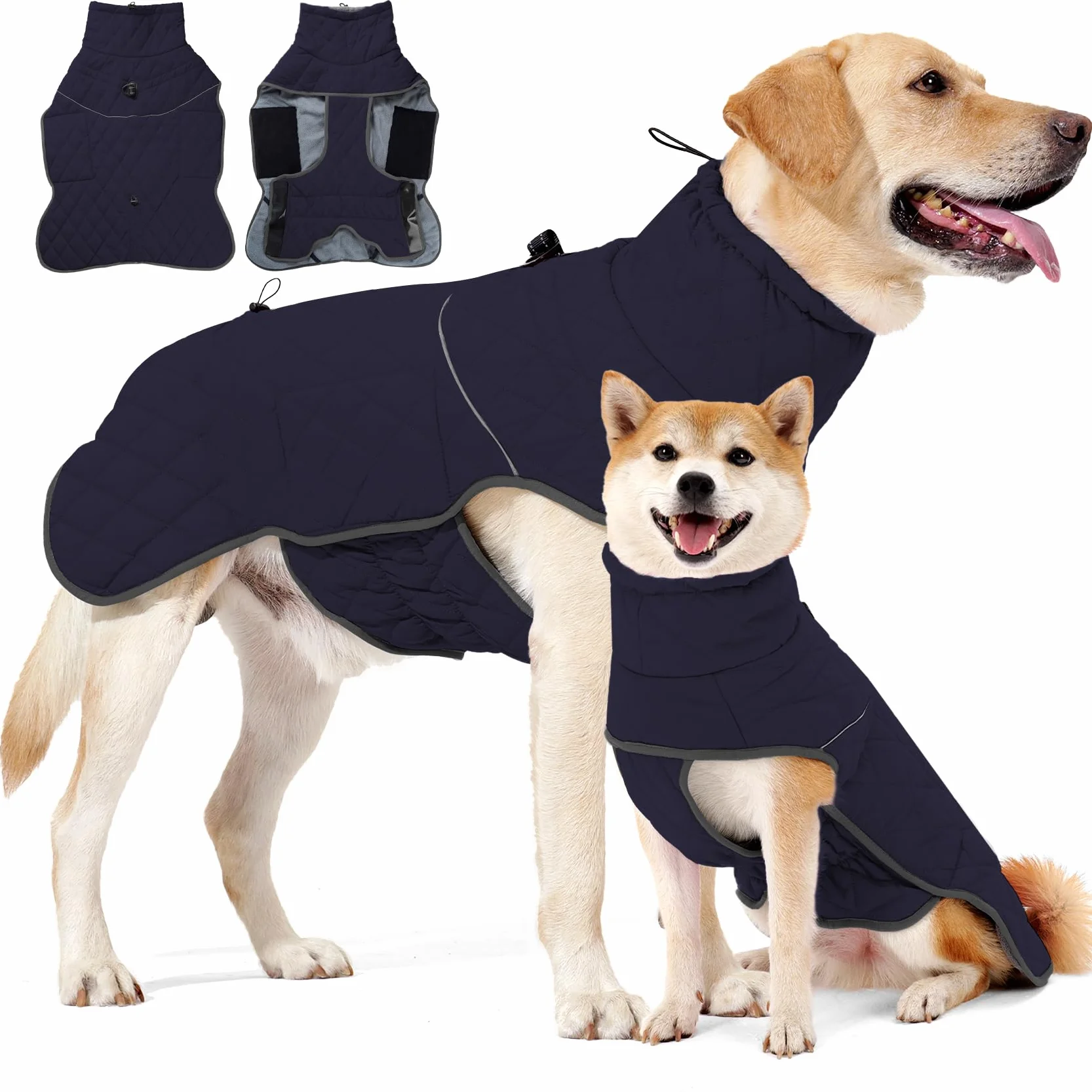 HEYWEAN Manteau Chien Imperméable Chaud Doublée Polaire Réfléchissante D-Ring Hiver