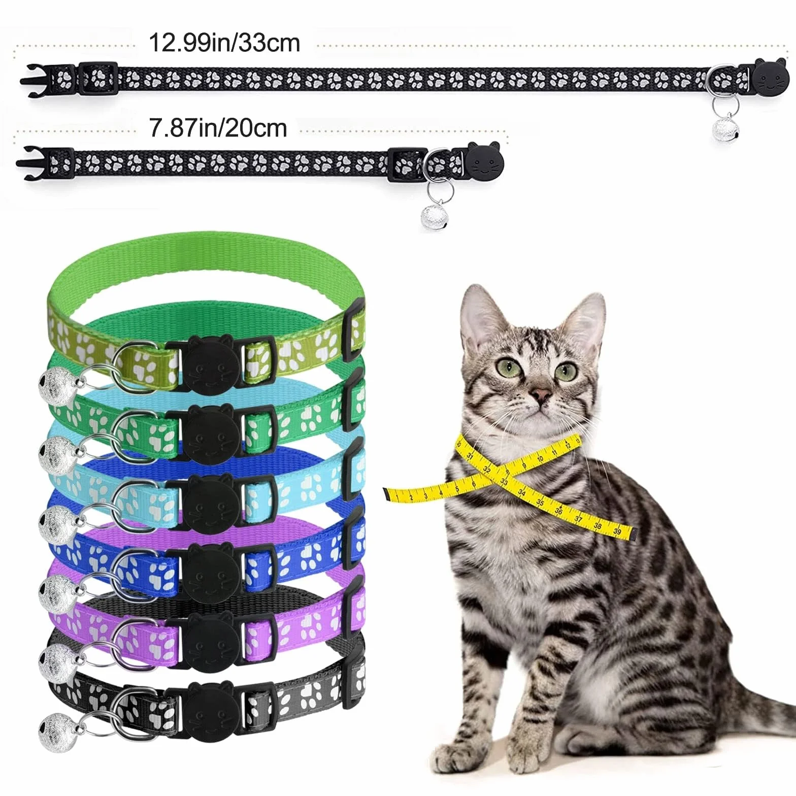 Collier Chat Anti Étranglement Réfléchissant Réglable avec Clochette de Sécurité