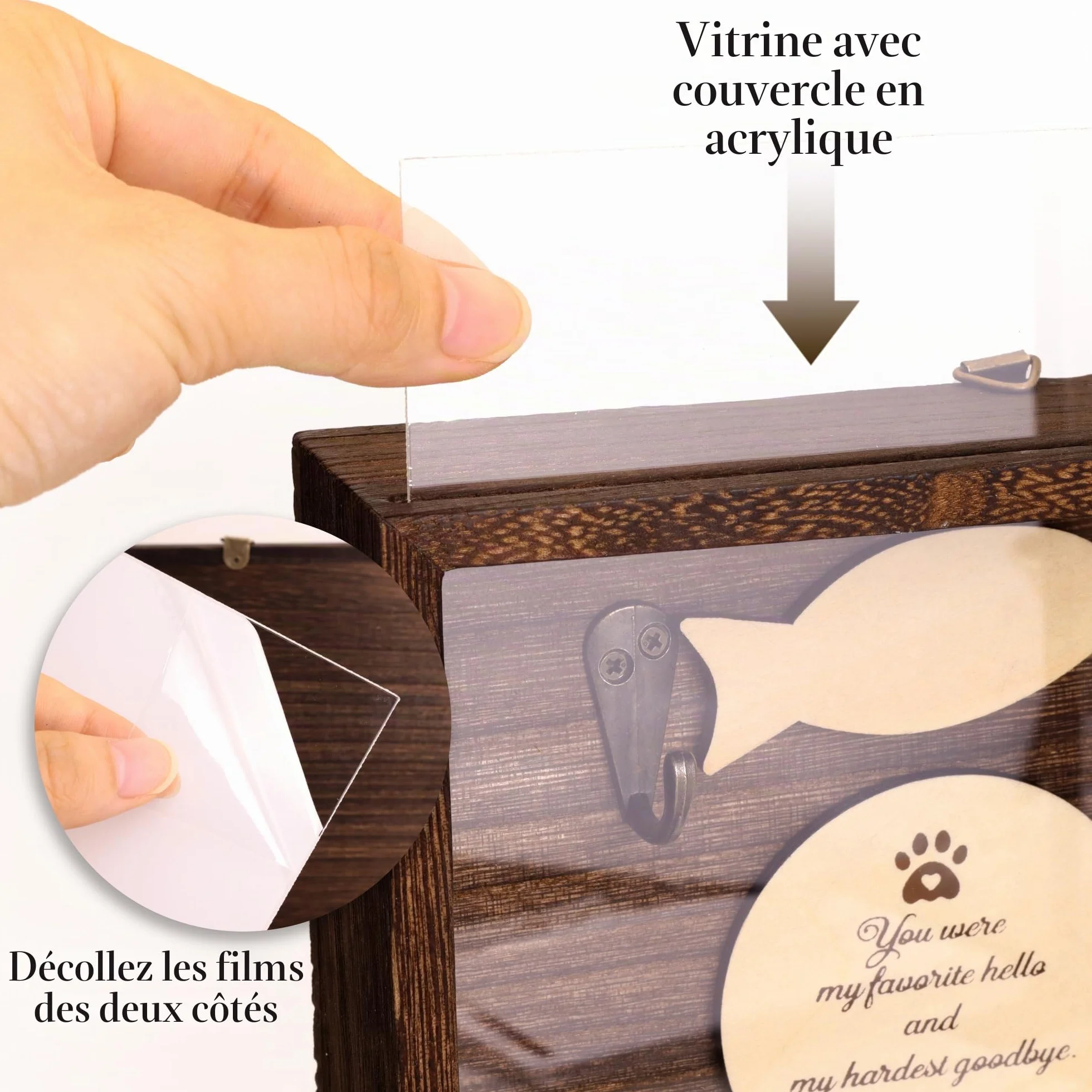 Cadre Vitrine Souvenir Chien Chat Boîte à Ombre Commémorative pour Collier Décédé, Cadre Photo avec Flacon Poils Cendres, Plaque Nominative Bois
