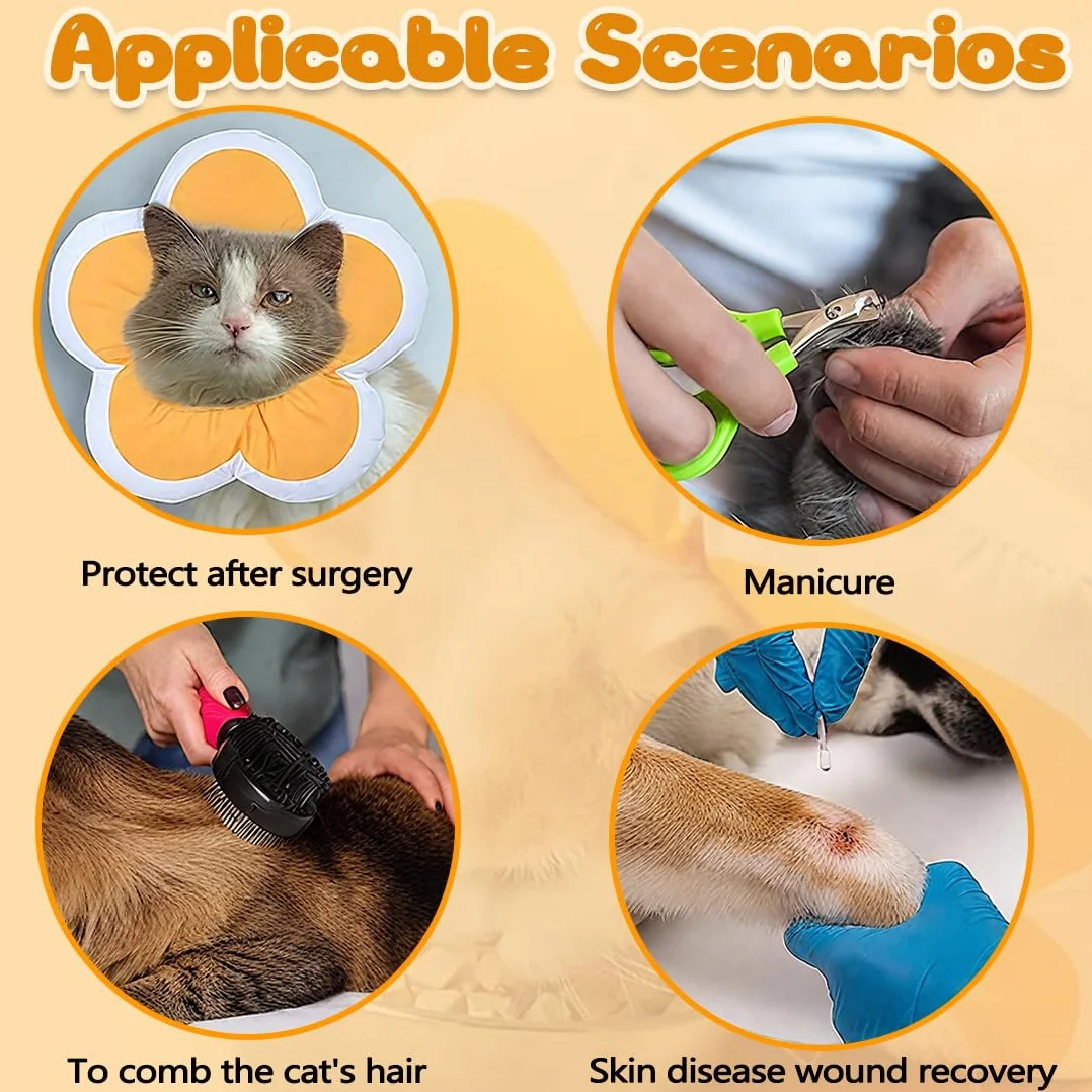 Collier élisabéthain pour chat coton suède respirant micro imperméable anti-taches fleur protection (S)