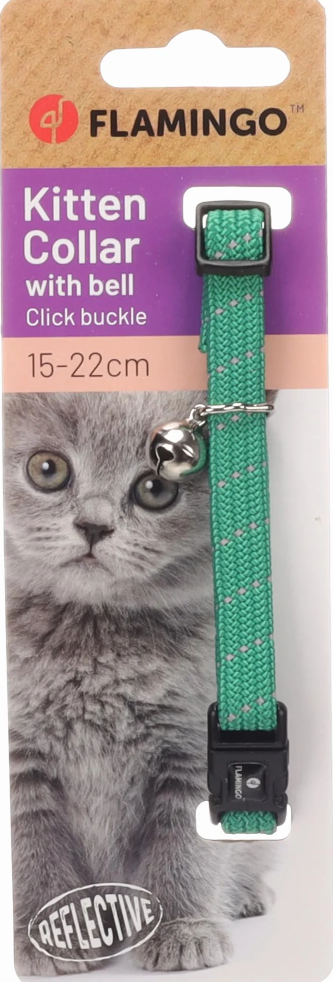 Collier Chat Chaton Elza Vert 15–22 cm Nylon élastique réfléchissant avec Clochette