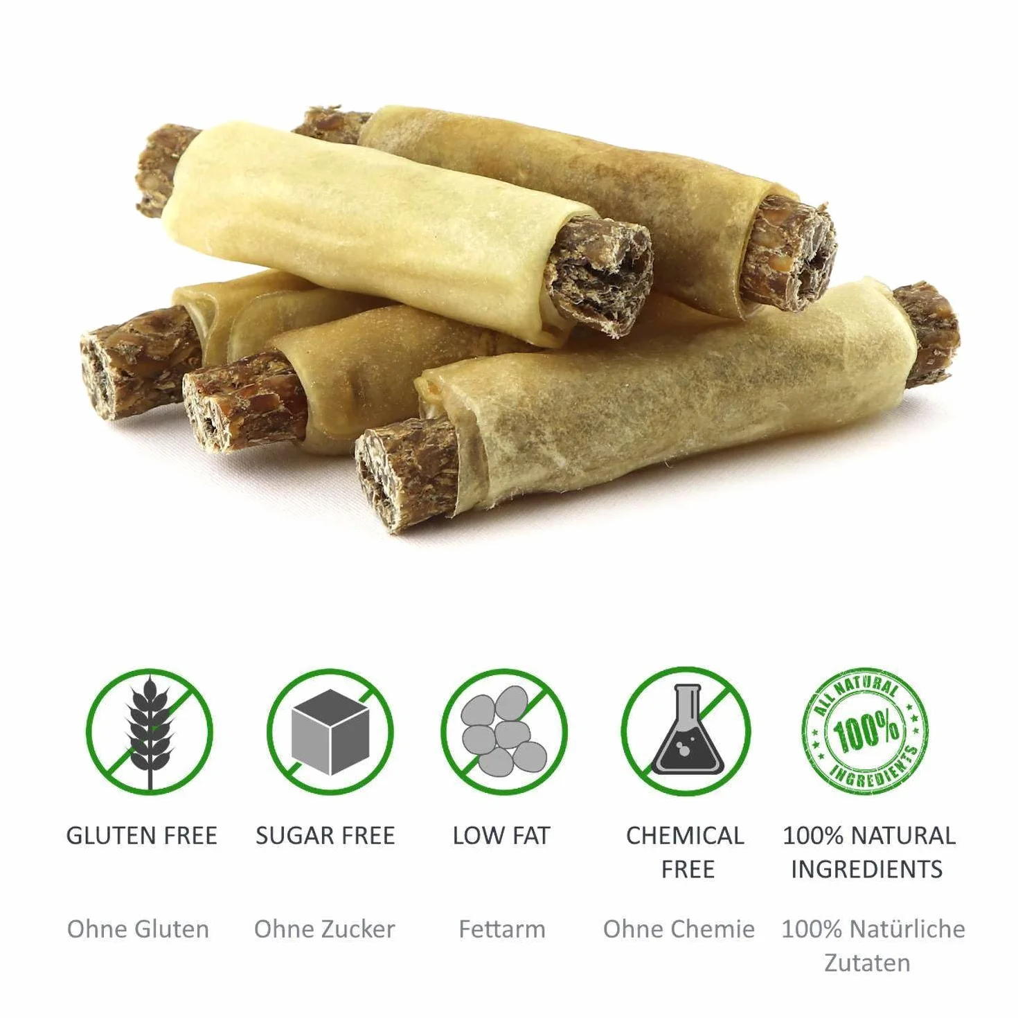 DOGBOSS Rouleaux à mâcher 100 % naturels en différentes tailles et goûts (5 cailles de 13 cm)