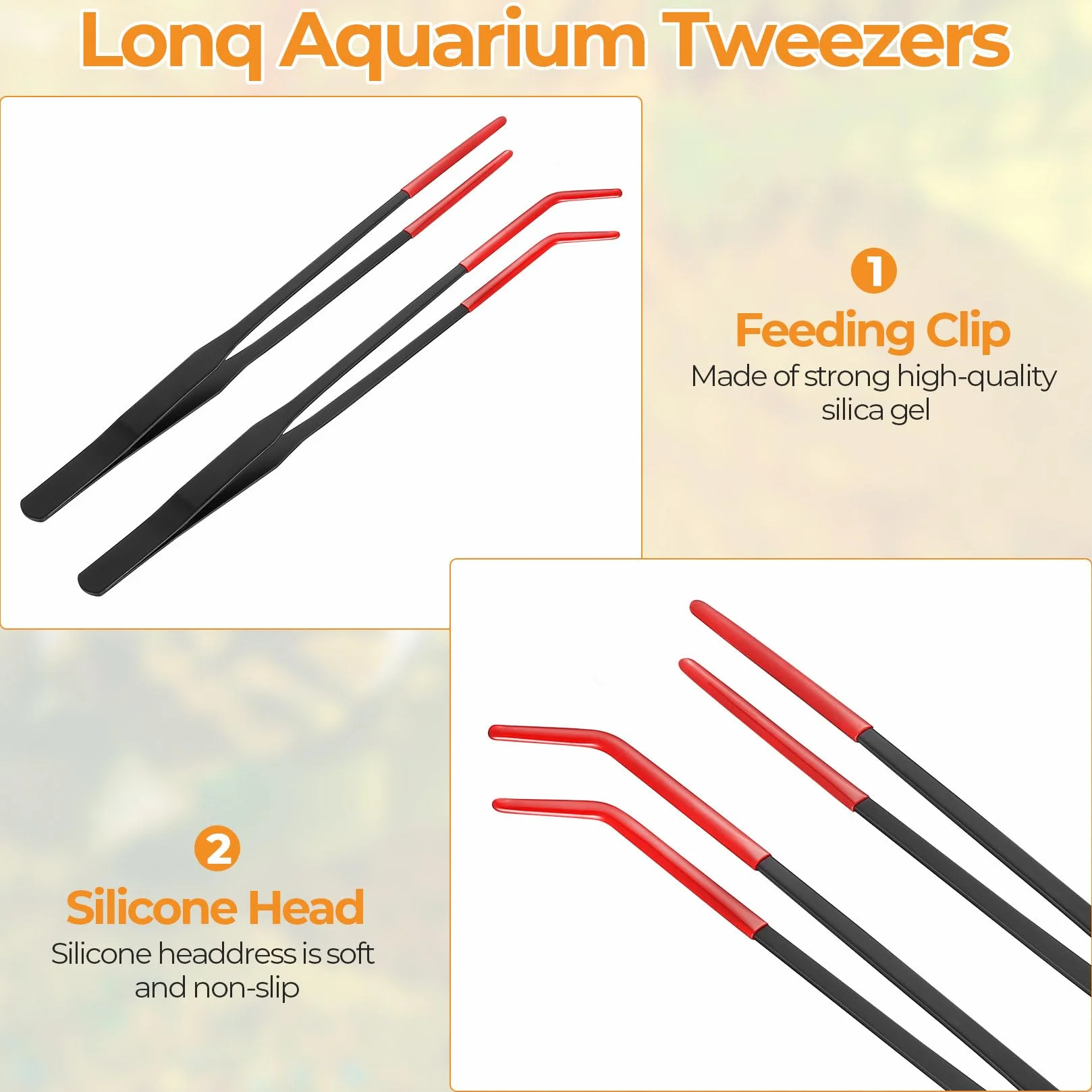 Pince Aquarium Longue Acier Inoxydable avec Embouts Caoutchouc, Courbé et Droit