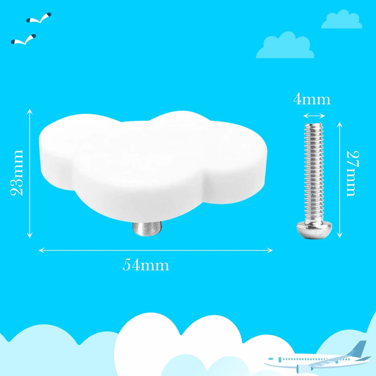 Boutons de Meuble en Forme de Nuage Lot de 4, Poignées Décoratives avec Vis pour Placard Armoire Chambre Enfants