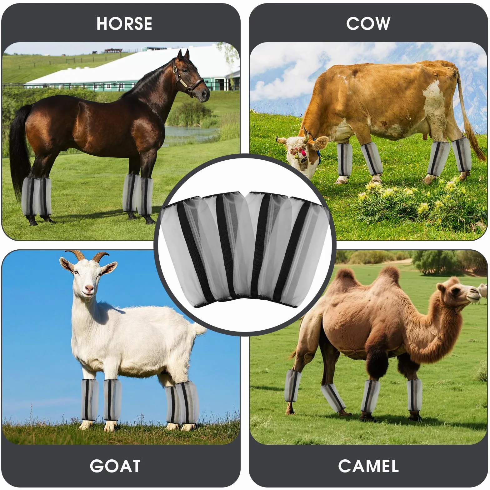 BINYI Guêtres anti-mouches pour chevaux Lot de 4 - Rafraîchissantes Respirantes Maille fine