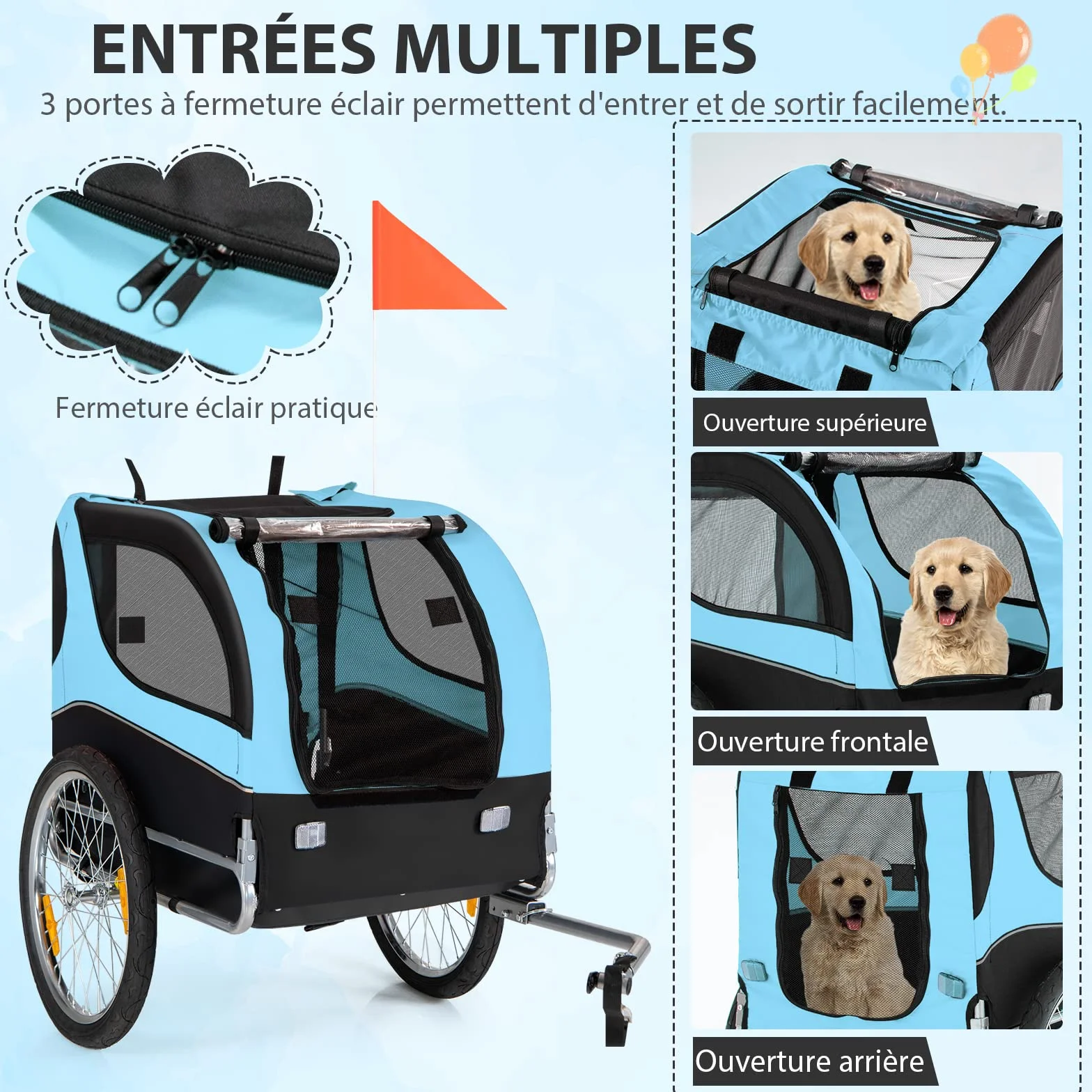 COSTWAY Poussette de Transport pour Chien Pliable Oxford Canvas avec Toit Ouvrant 40 kg