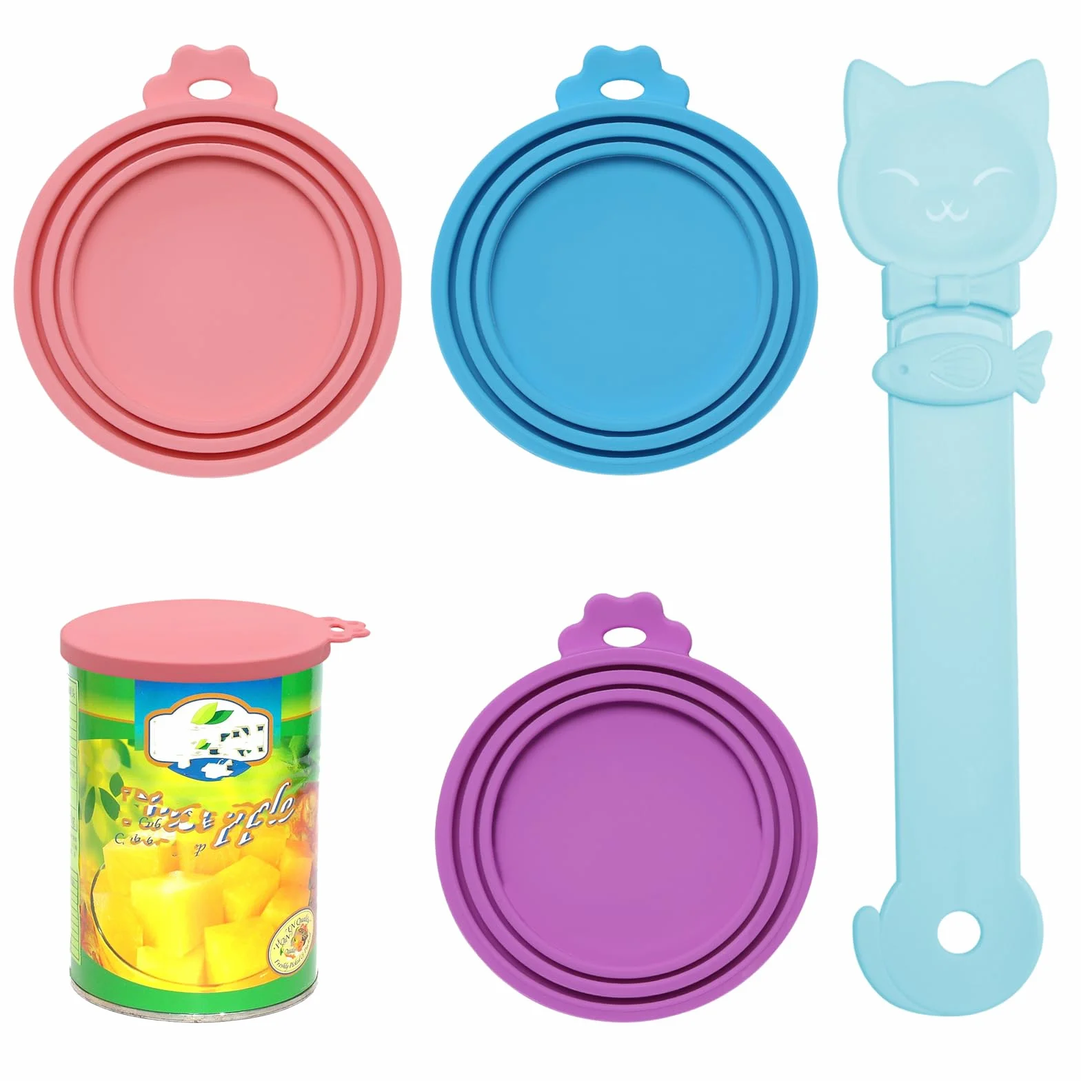 3 Pièces Couvercle Boite de Conserve, Couvercle Silicone pour Boîte en Réutilisable 3 Tailles Standard avec Cuillère à Friandises, Universels en Nourriture Humide pour Chats et Chiens