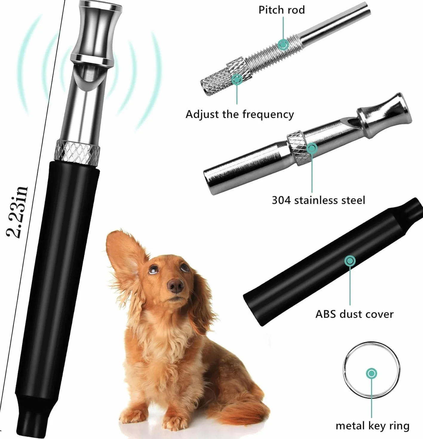 Sifflet Chien Anti Aboiement Ultrason Rappel avec Lanière Noir et Blanc