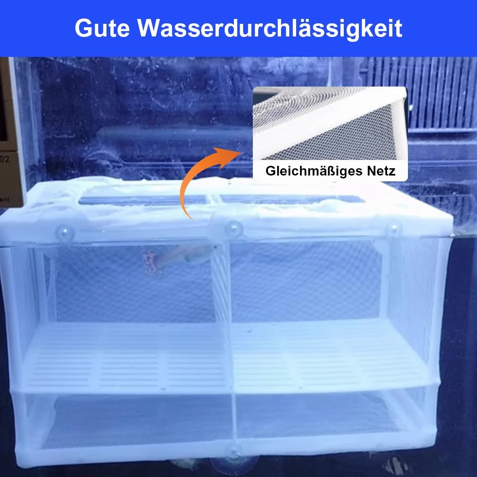 Bassin d'élevage 260 x 155 x 150 mm avec filet d'isolation et ventouses pour aquarium