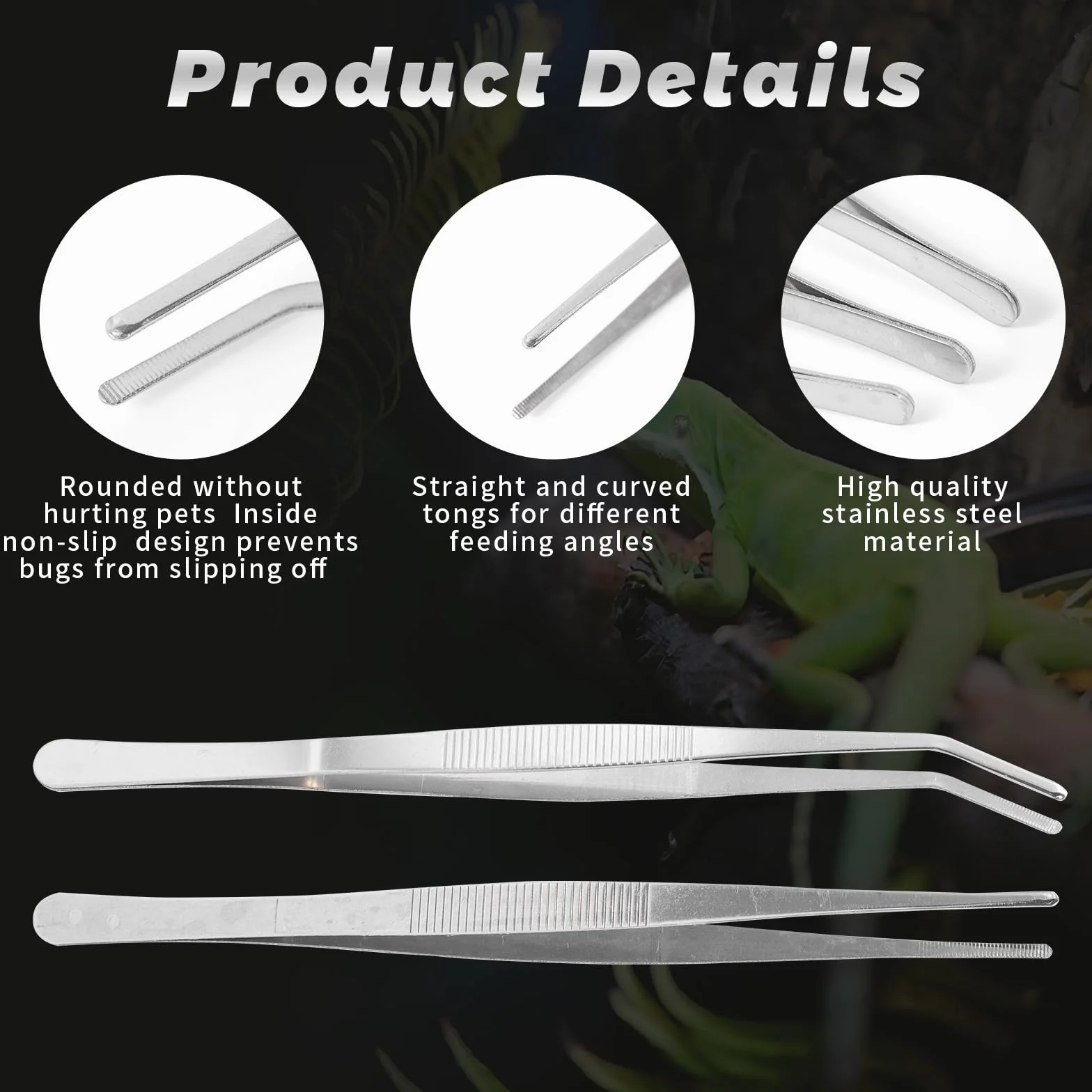 Nourriture Pince pour Reptile, 4 pièces en Acier Inoxydable Pince à Nourriture Courbée/Droite Accessoire Alimentation