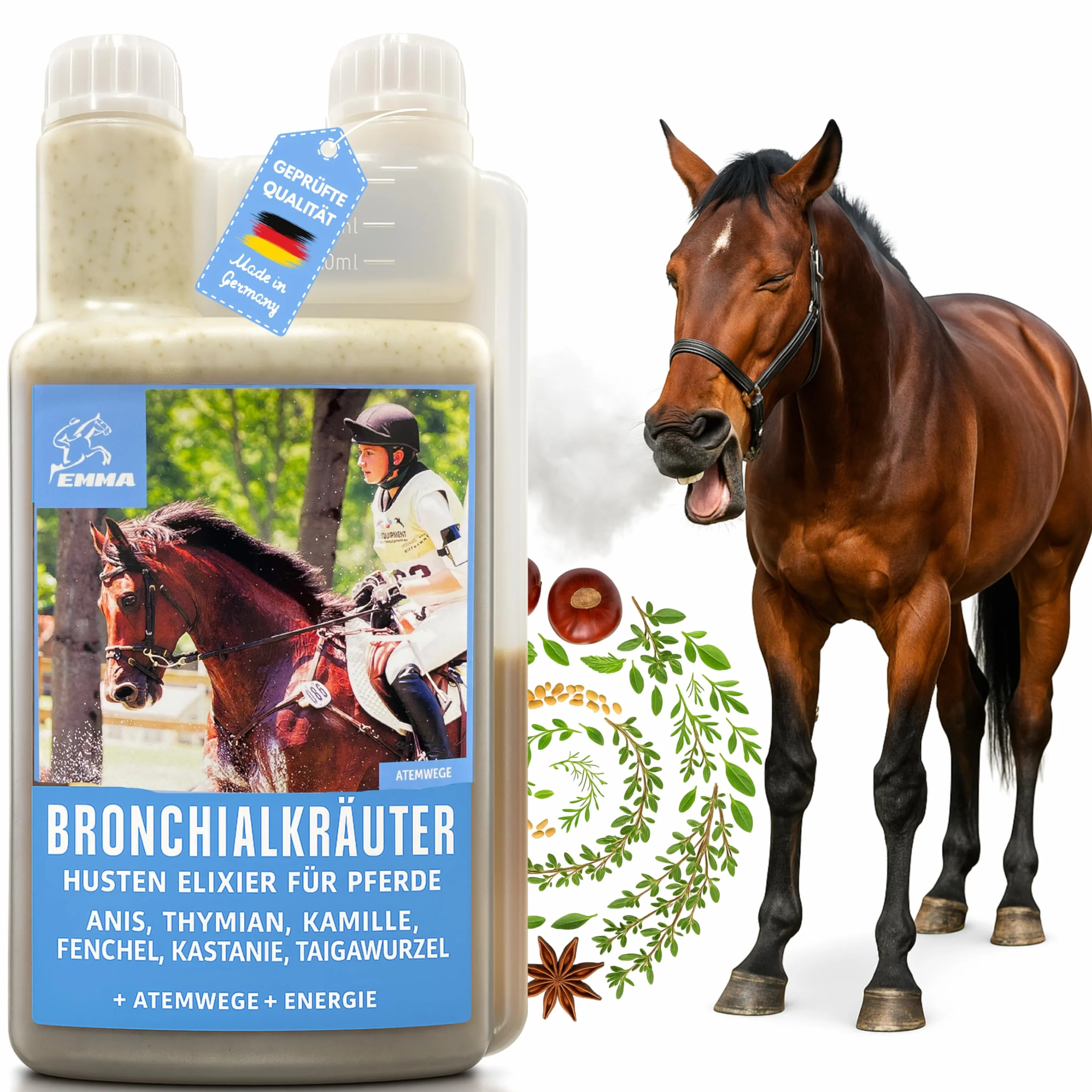 Emma Sirop la toux Cheval - Elixir Herbes Liquide 1L fenouil thym bronchiques remède
