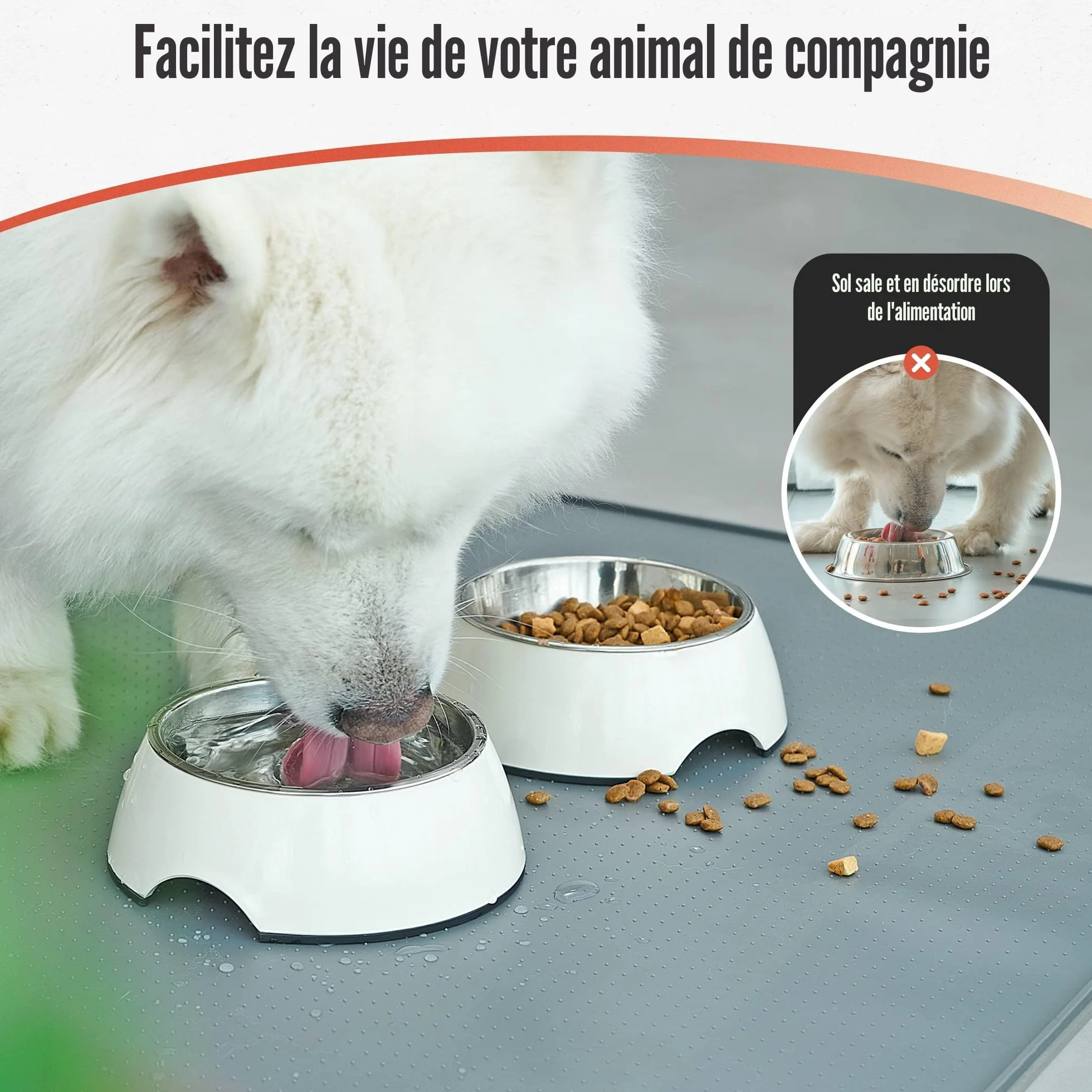 Conlun Tapis de Nourriture pour Chien et Chat de Silicone, Design antidérapant, Bord surélevé pour éviter Que l'eau ou la Nourriture ne se renverse, Passe au Lave-Vaisselle, Facile à Nettoyer