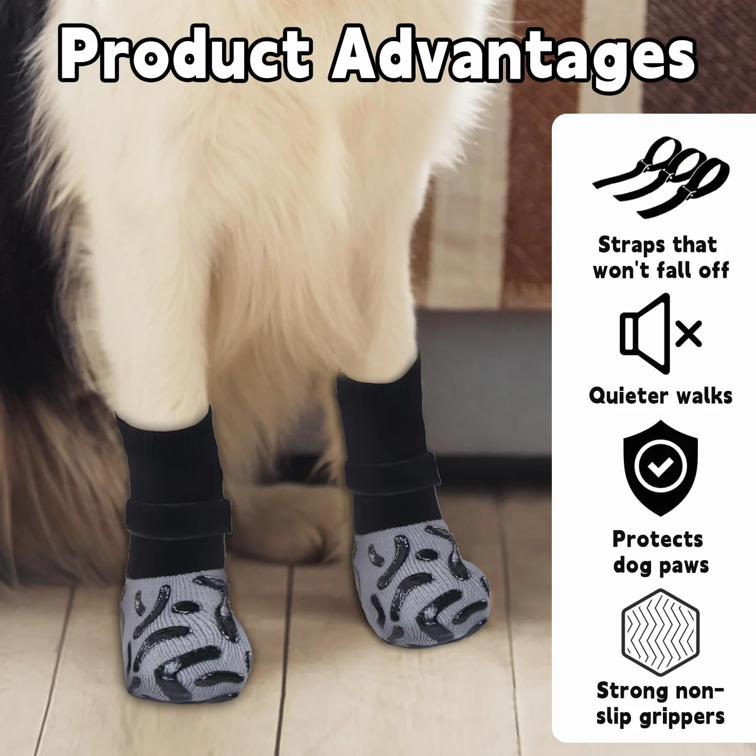 Lot de 4 chaussettes anti-léchage pour chien réglables avec adhérence protection coussinet Noir M
