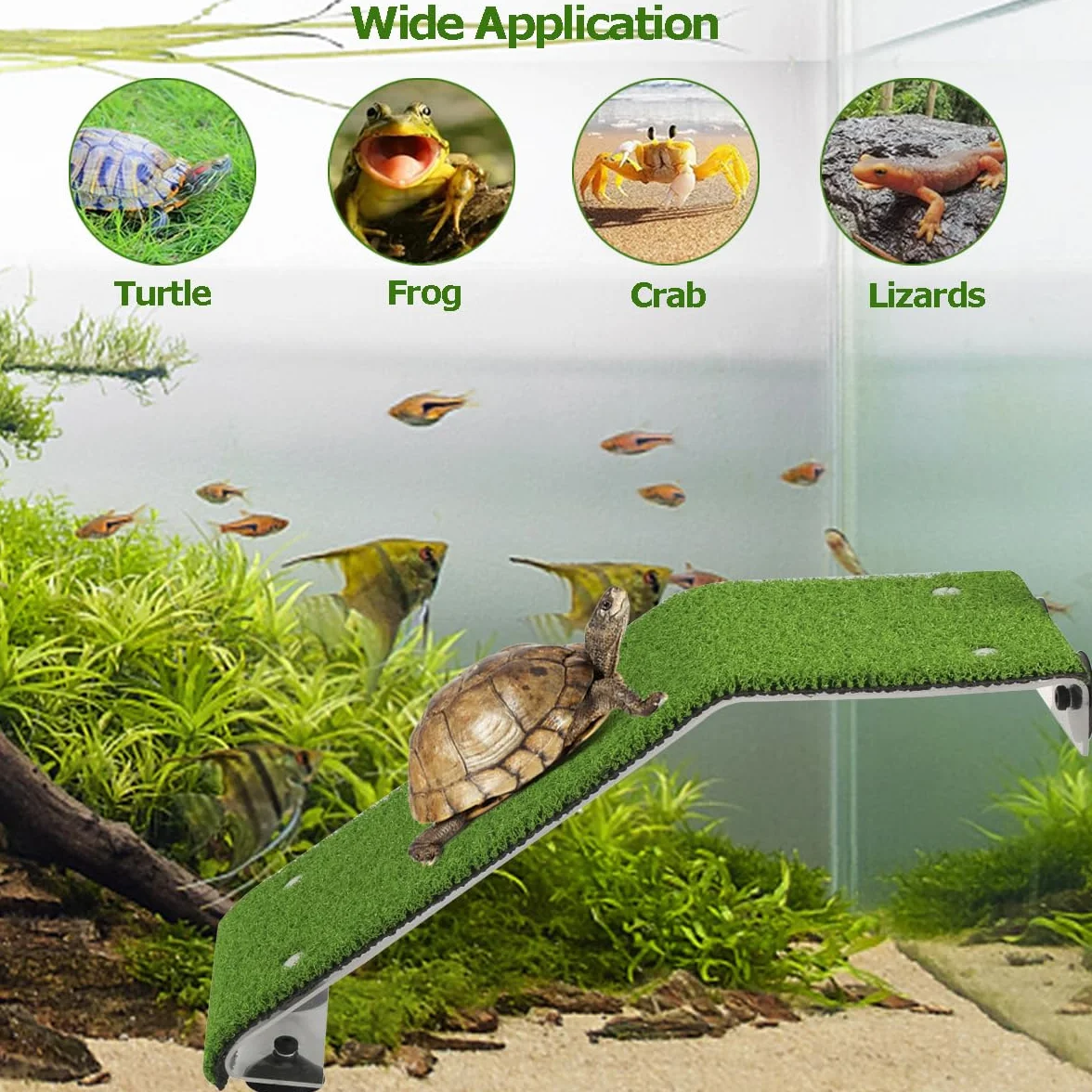 SOONHUA Tortue Aquarium Simulé Pelouse Plateforme Échelle pour Tortues Grenouilles Tritons Salamandres
