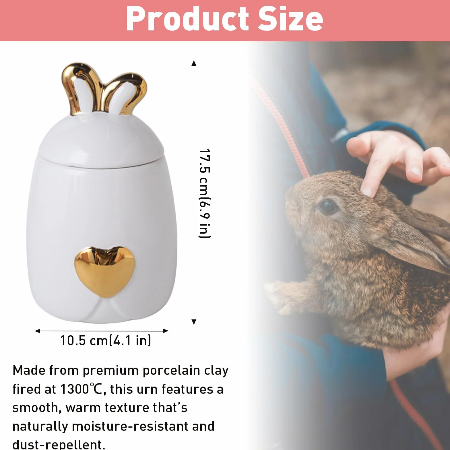 Urne funéraire en céramique avec oreilles de lapin pour animal domestique – Porte-cendres funéraires blanc 610 ml