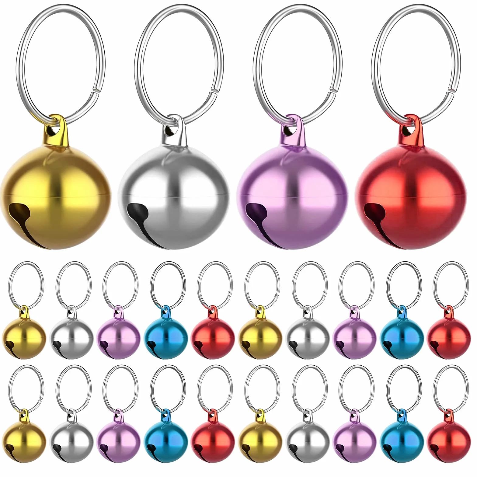 Molain Cloches de chat 24 pièces avec porte clés, Cloches de collier de chien formation Jingle Bell