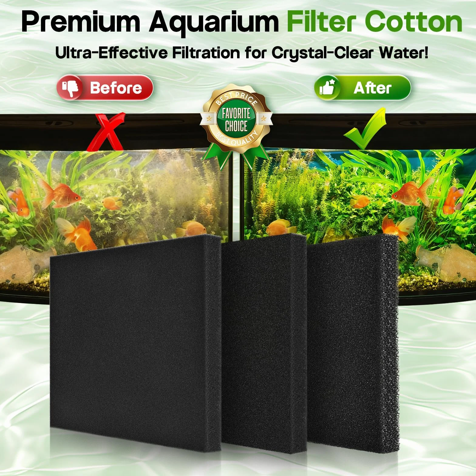 Lot de 2 éponges de filtre d'aquarium noires 50 x 50 x 4 cm 35 PPI - Filtre haute densité pour aquariums