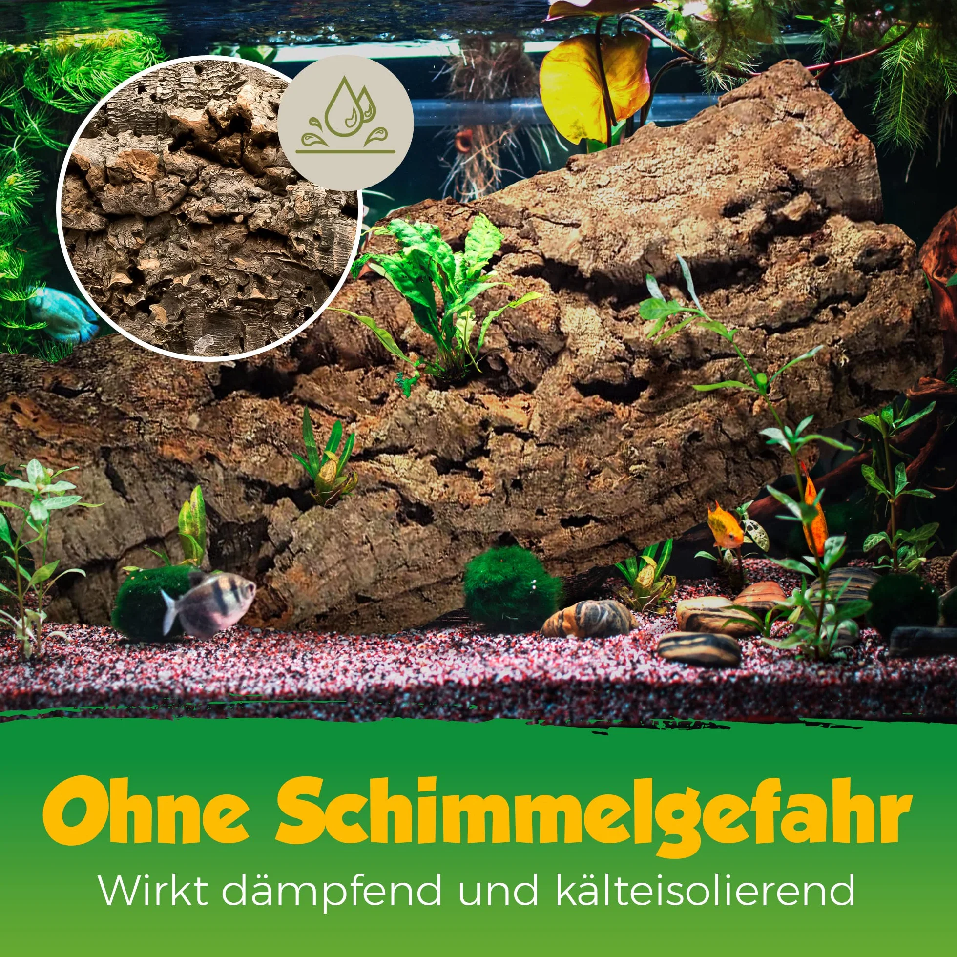 Kork-Deko Ecorce de liège Aquarium Terrarium Décoration Taille XL 50x20 cm