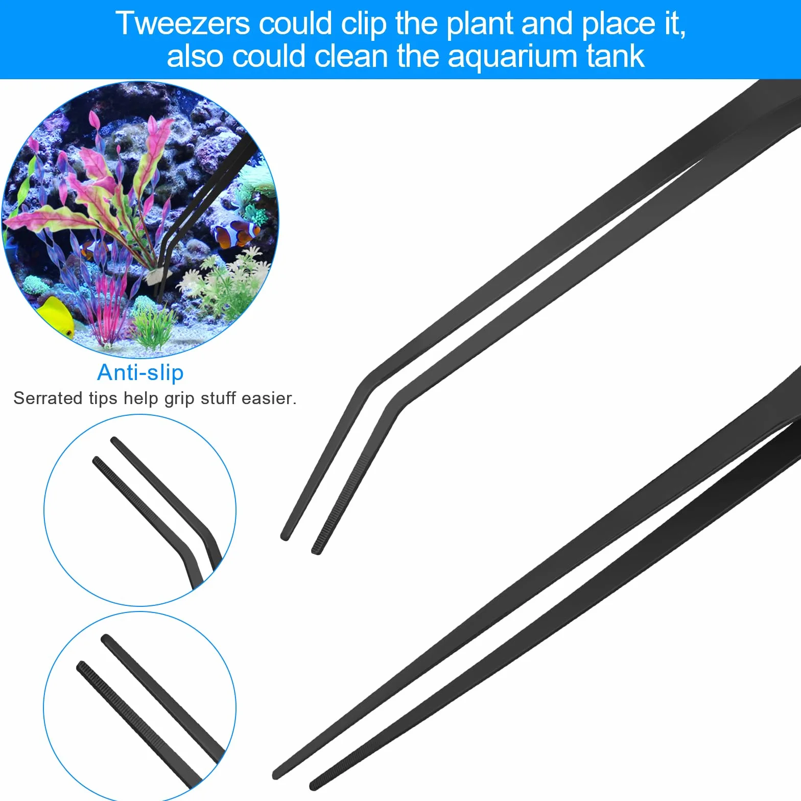 Kit d'aquarium extra long 38 cm 6 en 1 acier inoxydable outil aquascaping pince épiler ciseaux spatule nettoyage