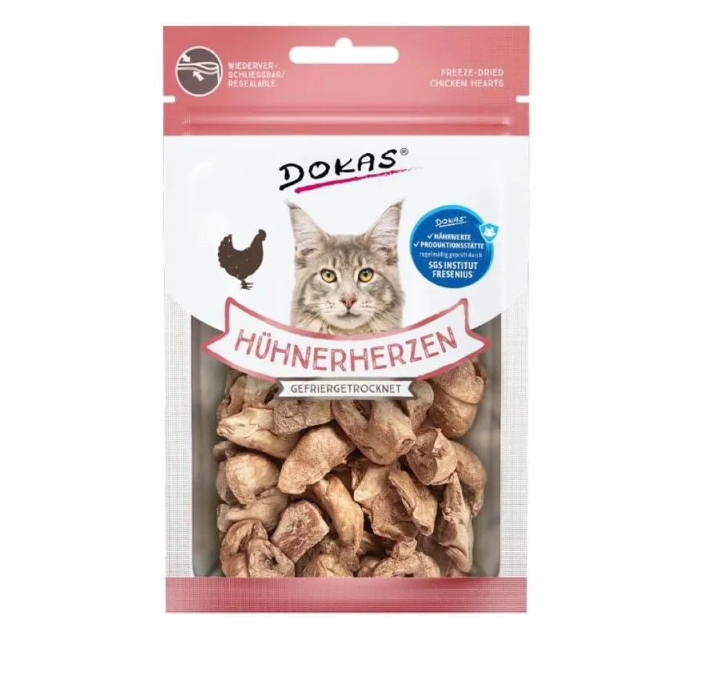 Dokas cœurs de Poulet lyophilisés Friandises pour Chats 4 x 15 g