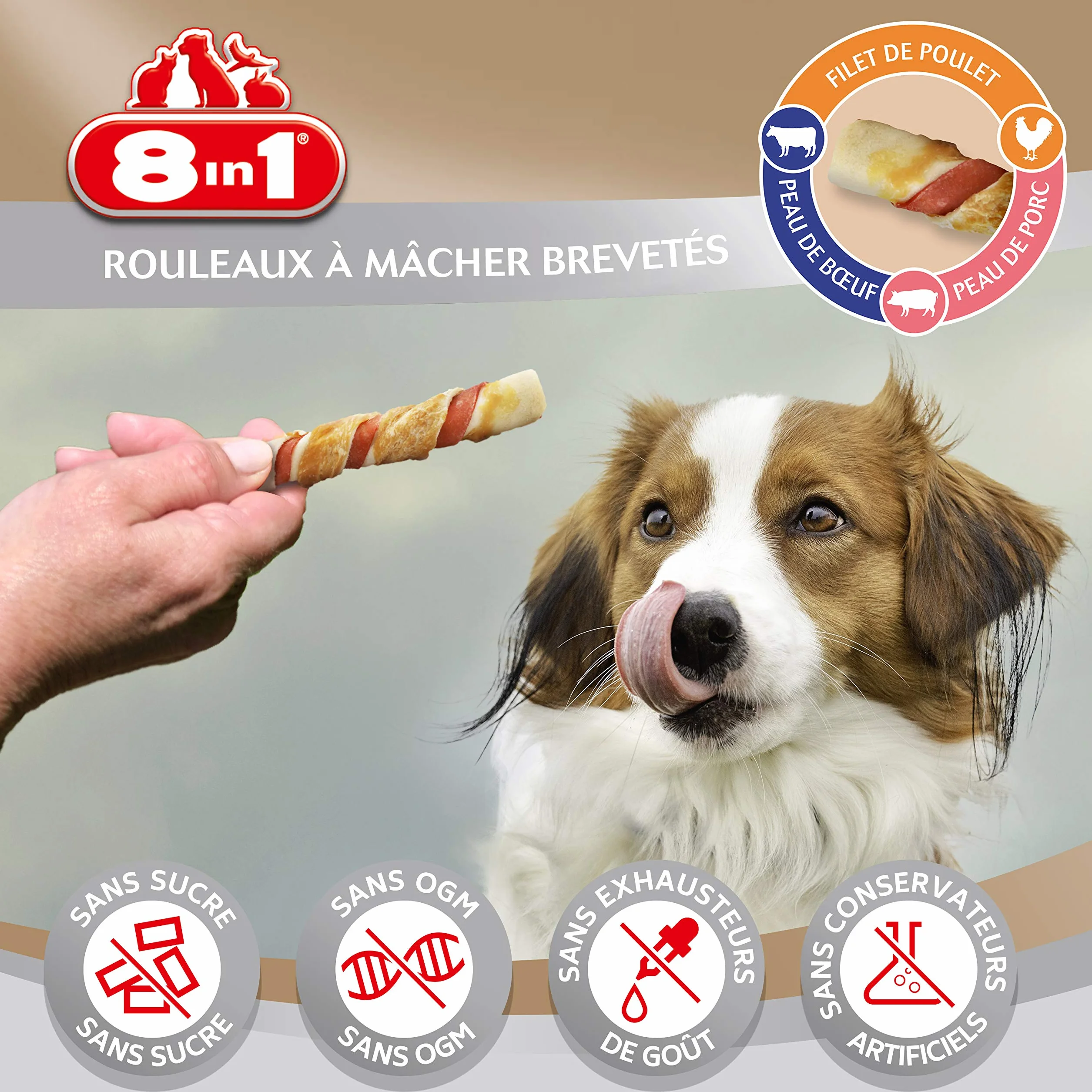8in1 Triple Flavour Rolls Rouleaux à Mâcher pour Chien adulte Sans OGM