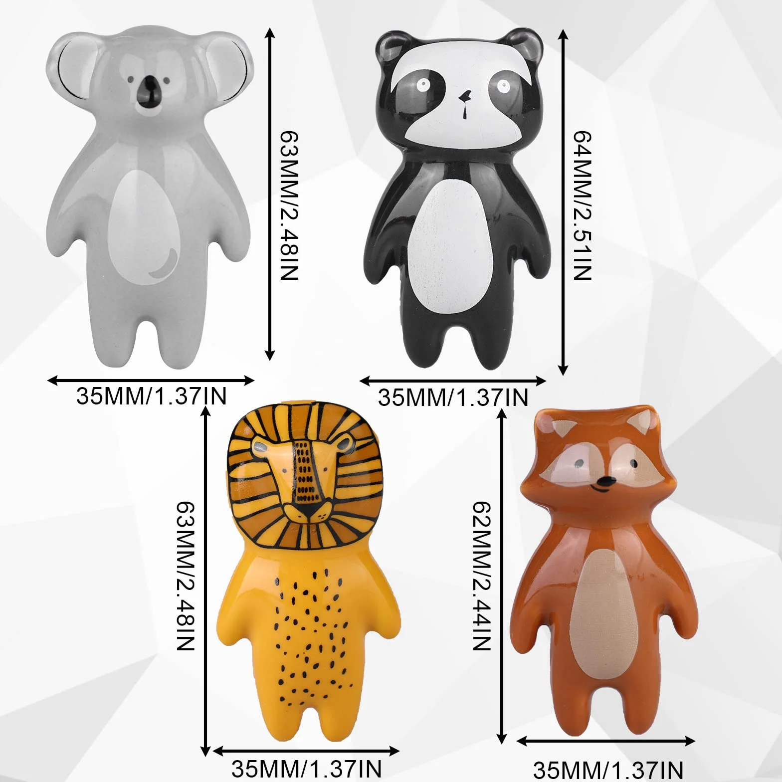 Boutons d'Armoire Animaux en Céramique 4 Pièces Poignées Tiroir Placard Dessin Animé