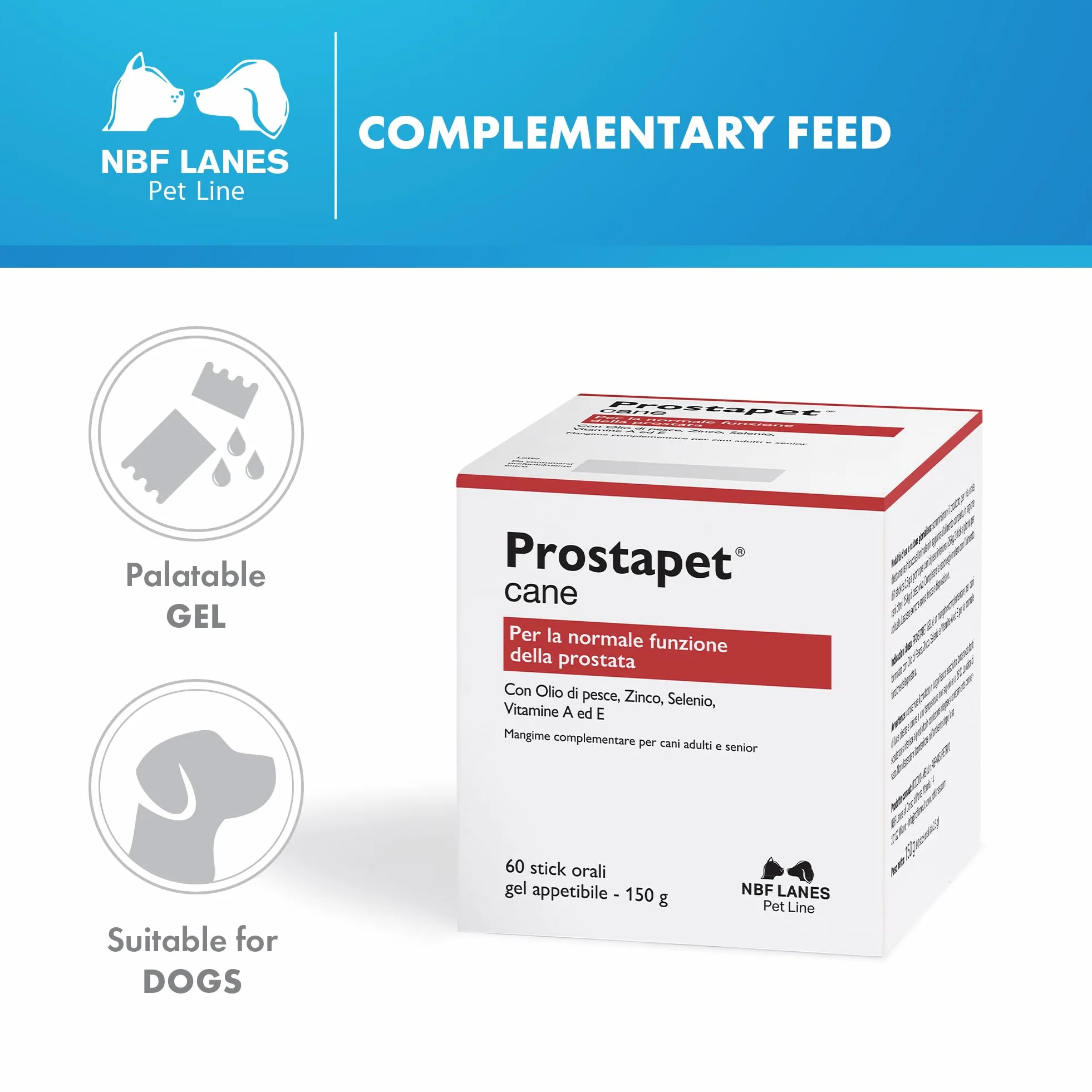 NBF Lanes | Prostapet Chien, Gel Appétissant 60 sachets de 2,5 g, pour la Fonction Normale de la Prostate.
