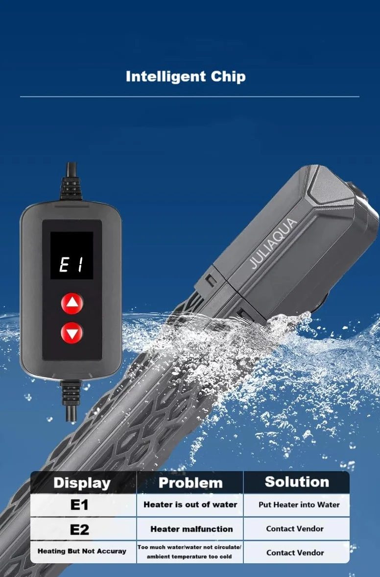 Chauffage Aquarium avec Affichage Température Eco Réchauffeur réglable 25W/50W/100W/200W/300W/500W (E-300W)