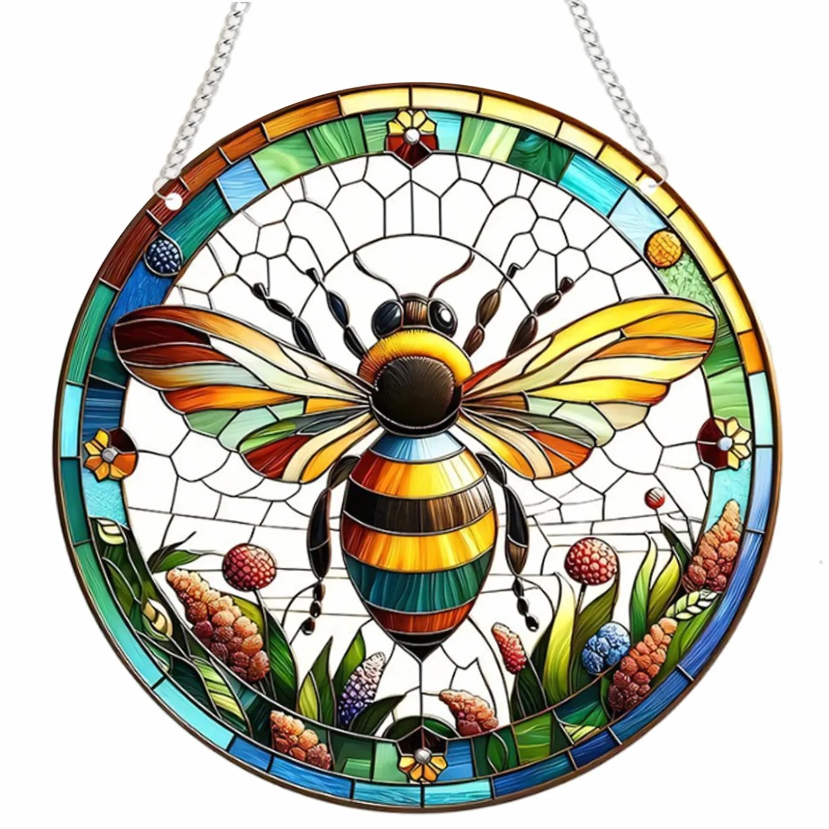 Vitrail Suspendu Abeille Décor Verre 7,87/20 cm pour Maison Jardin
