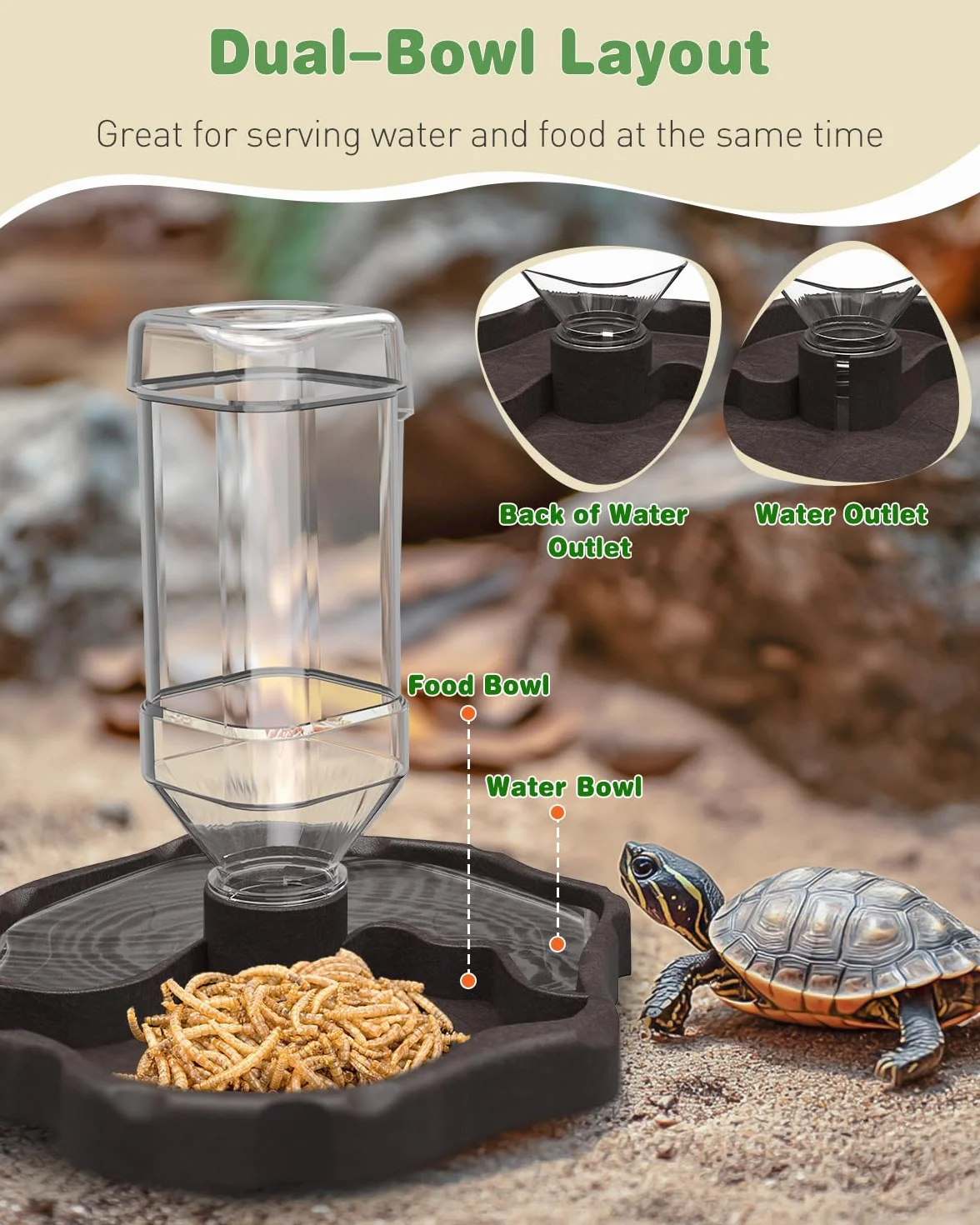 Pawfly Bol à Eau pour Tortues - Gamelle Automatique pour Reptiles avec Distributeur d'eau